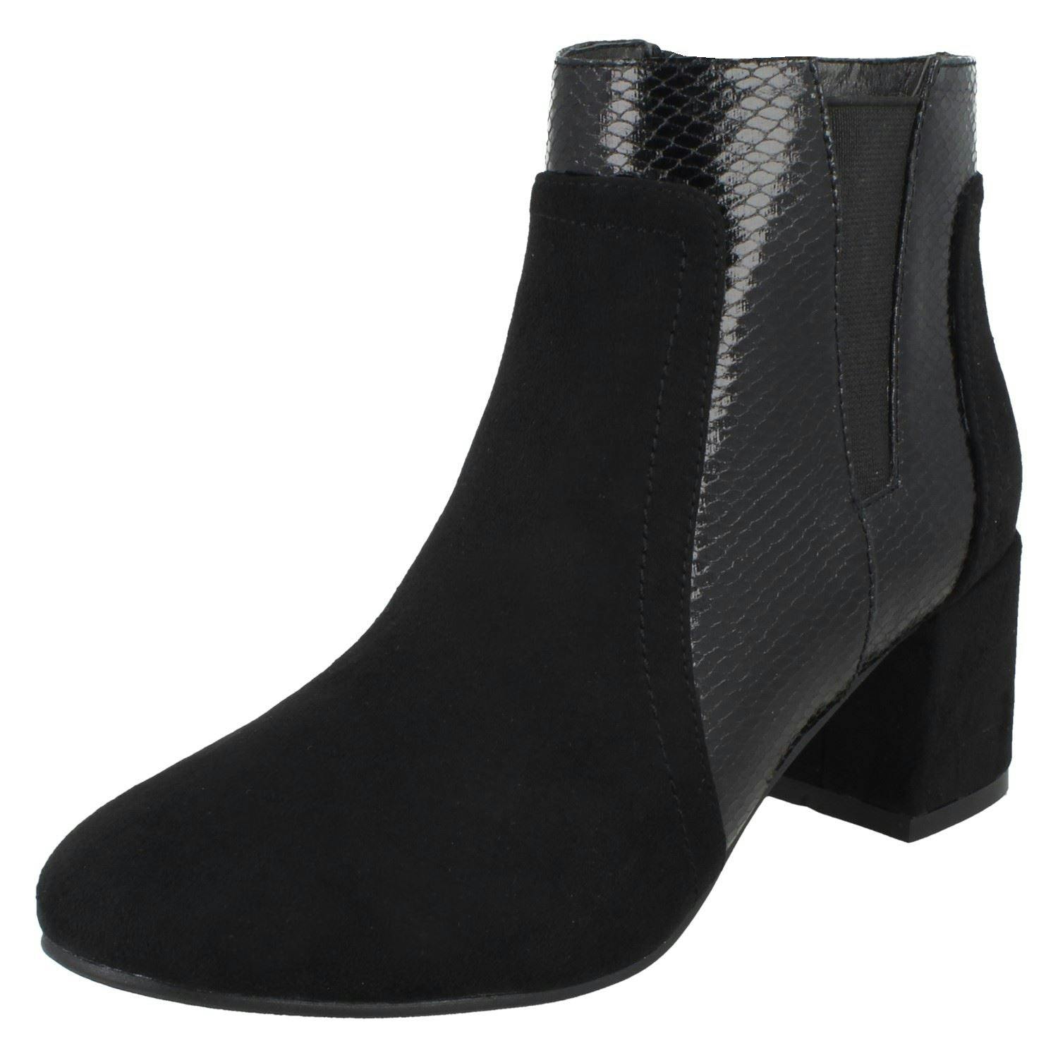 Spot On Women's Black Chunky Heel Ankle Boots F51138 - Uk 5