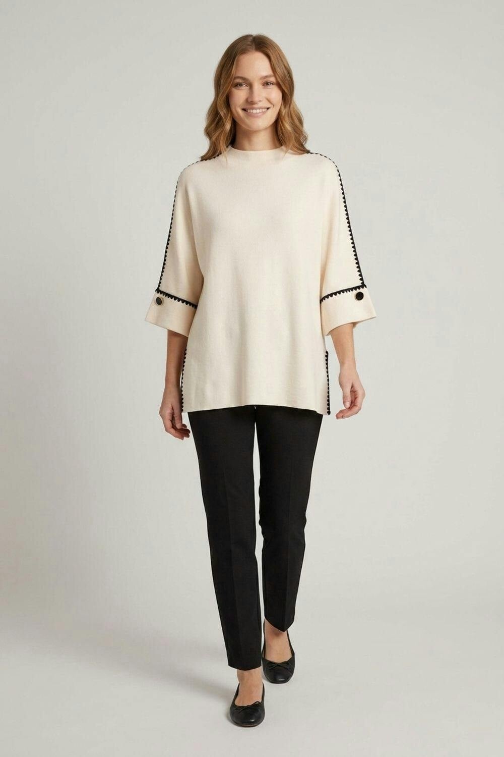 Izabel London White Contrast Trim 3/4 Sleeve Jumper - S/M