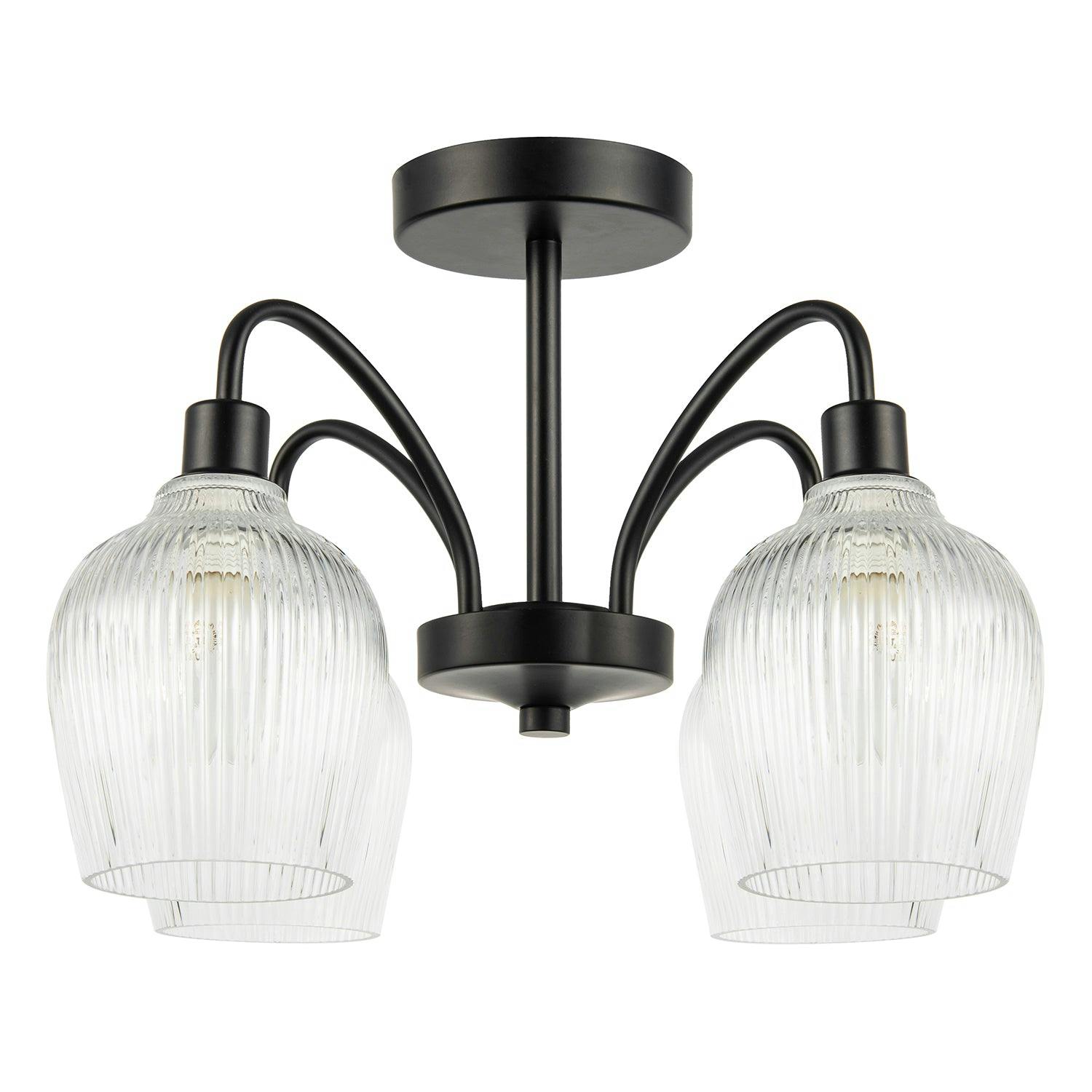 Happy Homewares Black/Light Classy Matte Ceiling With Clear Ribbed Glass Shades