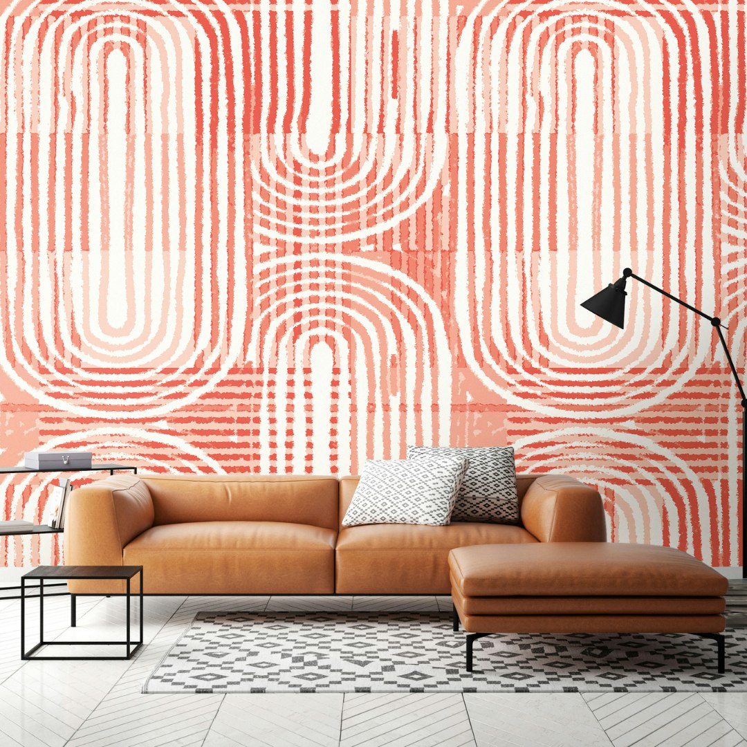Origin Murals Orange Curved Line Texture Wall Mural - Large - W350cm X H280cm
