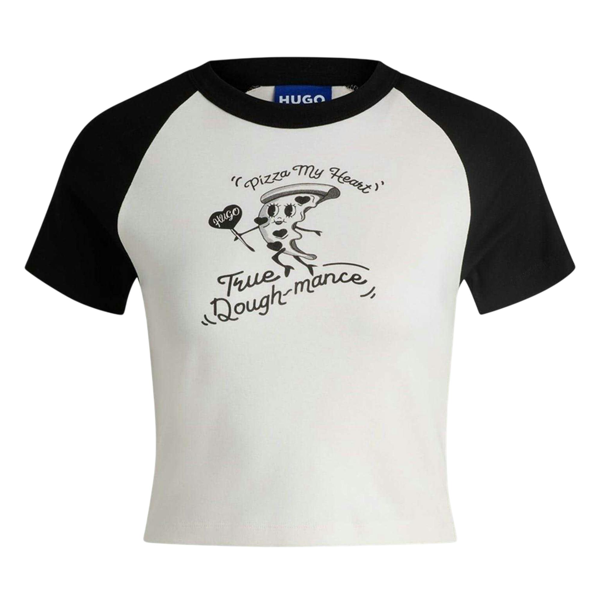 Hugo Women's Black/White Pizza Slice Crop Top - M - 100% Cotton