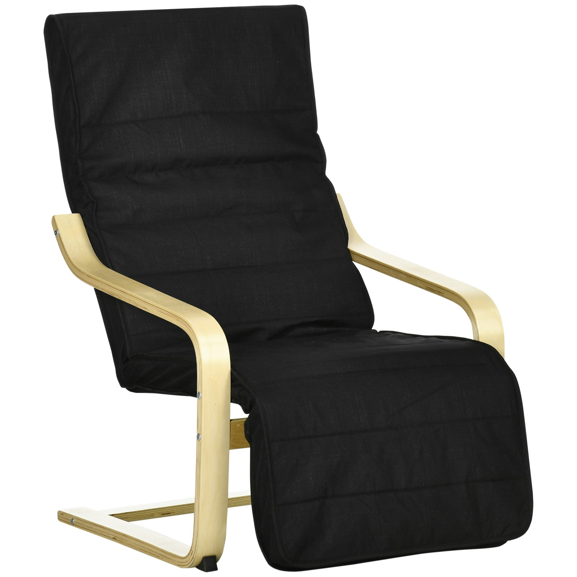Rackhams Black Lounge Chair Recliner Adjustable Footrest Home - Birchwood, Sponge, Fabric 100Kg