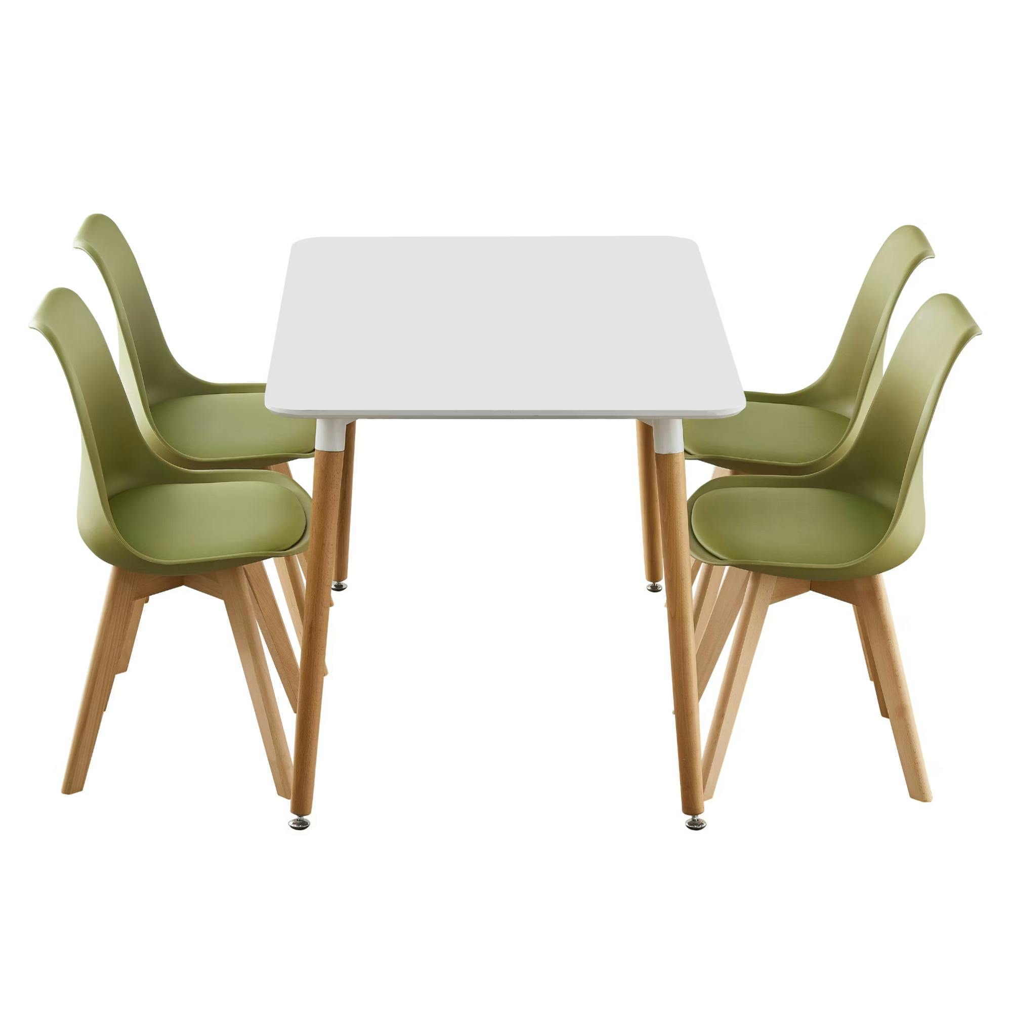 Rackhams White/Green 5Pcs Dining Set - A Halo Dining Table & Set Of 4 Lorenzo Tulip Chairs With Padded Seat - Plastic - Lime - Dining Sets