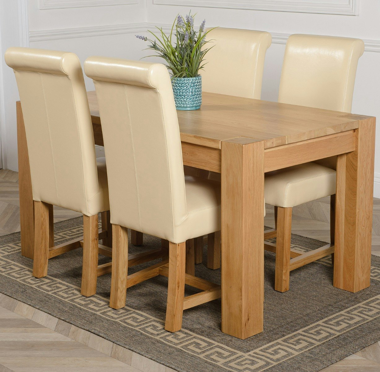 That's Furniture Ivory Kuba Medium Oak Dining Table With Washington Leather Chairs - 4 Chairs