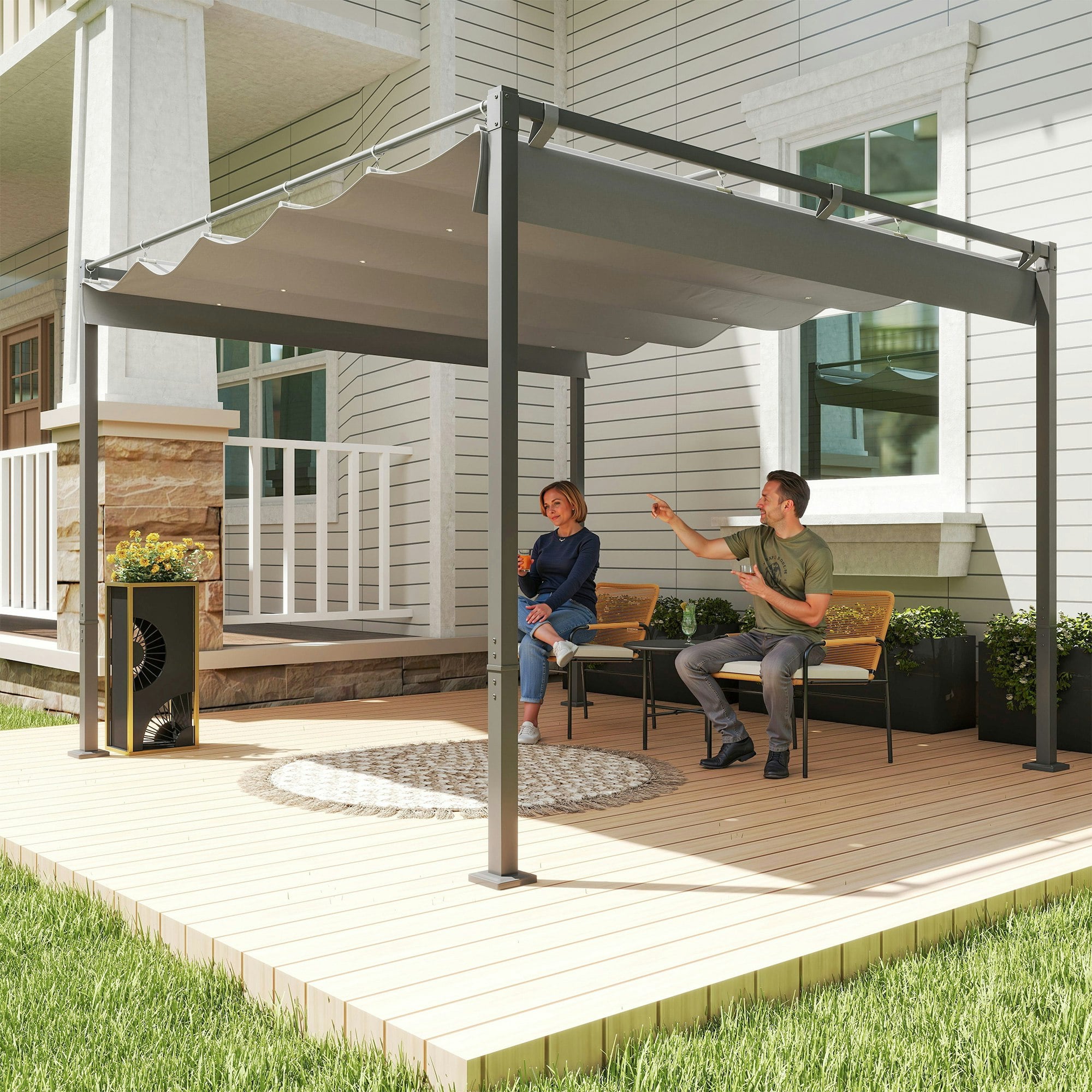 Outsunny 3 X 3M Garden Pergola With Retractable Roof - Upf30+