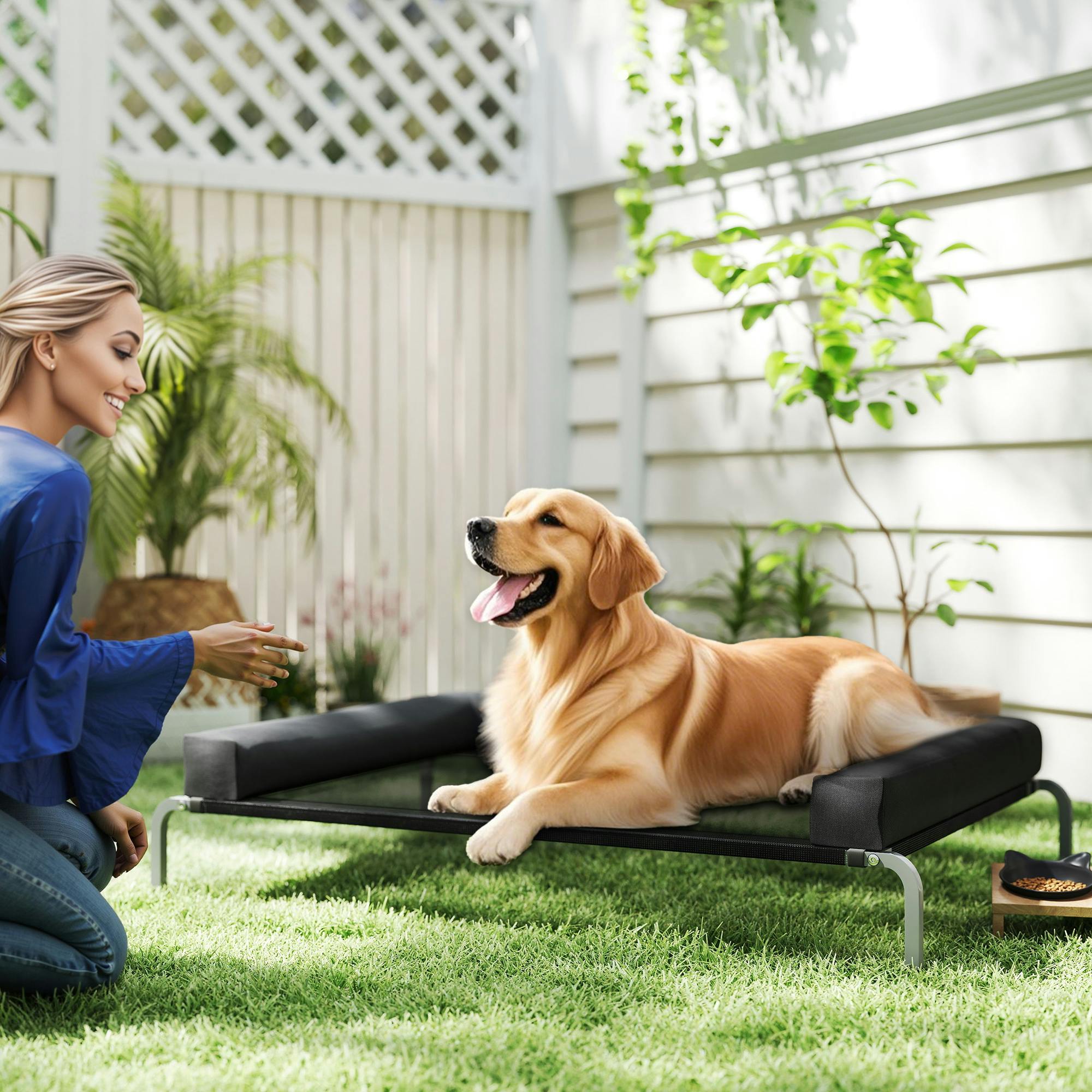 Pawhut Black Elevated Dog Bed, Raised Dog Bed With Removable Bolsters - 130L X 90W X 30H Cm - Elevated Dog Bed