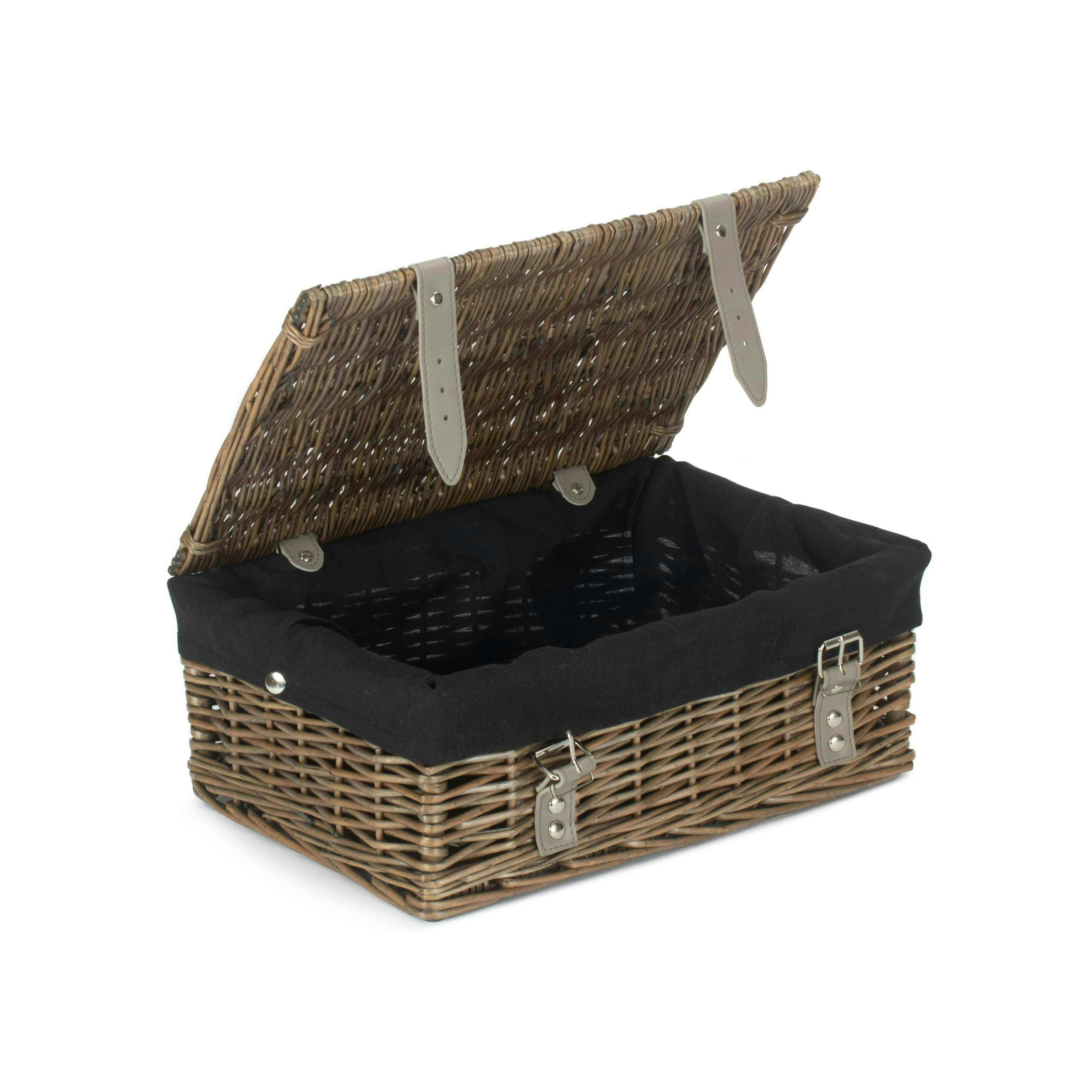 Rackhams Black 36Cm Antique Wash Willow Wicker Picnic Basket