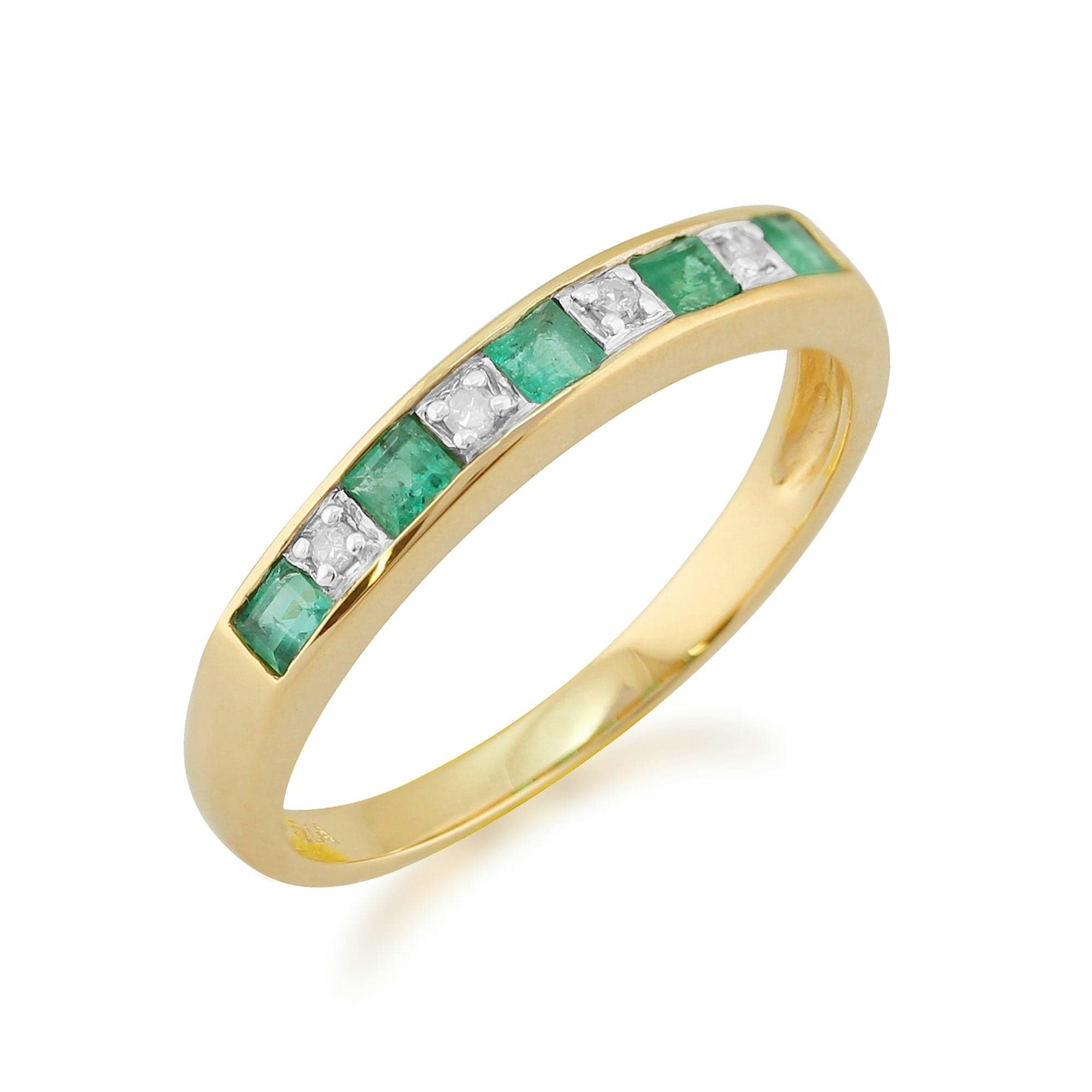 Gemondo Yellow/Gold Classic Square Emerald & Diamond Half Eternity Ring In 9Ct - K