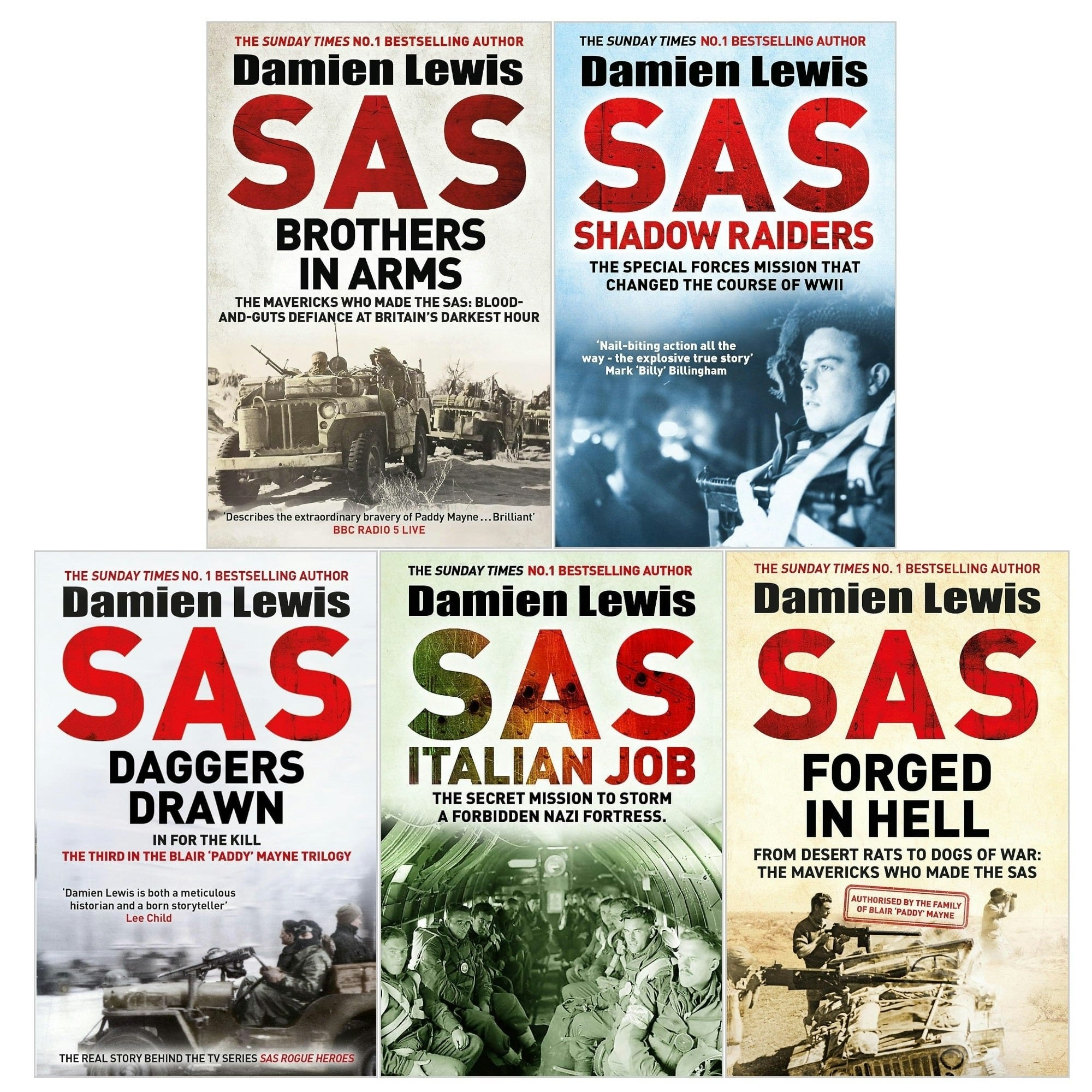 Various Publishers Damien Lewis 5 Books Collection Set (Sas Brothers In Arms, Sas Forged In Hell, Sas Daggers Drawn, Sas Shadow Raiders, Sas Italian Job)