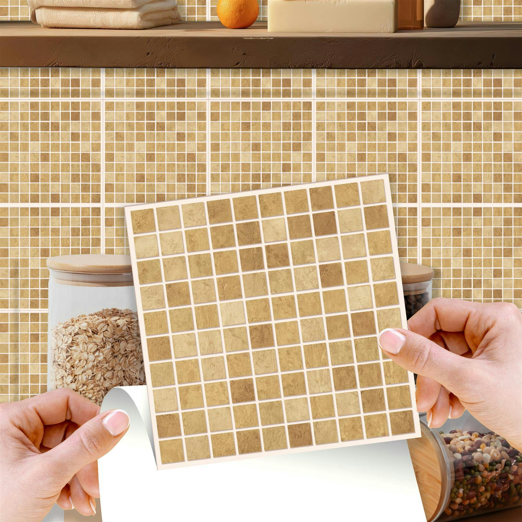 Rackhams Wt1595 - Boticcino Marble Mosaic Wall Tile Sticker Set - 15 X 15 Cm (6 X 6 In) - 24 Pcs