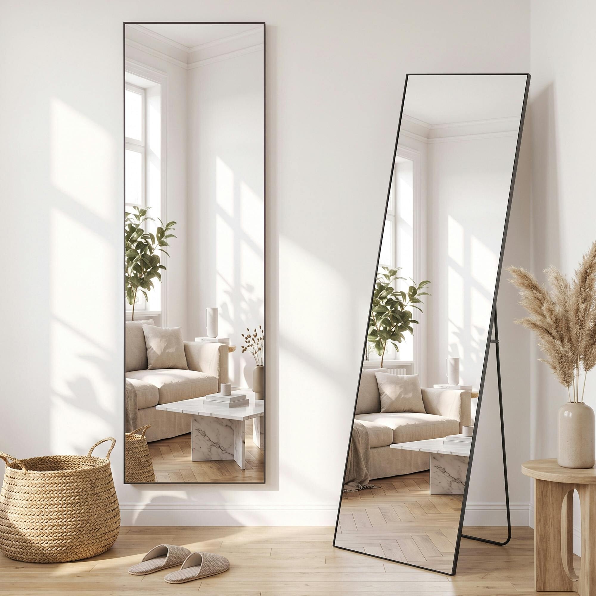 Rackhams Black Full Length Mirror, Standing Or Wall-Mounted Dressing Mirror,