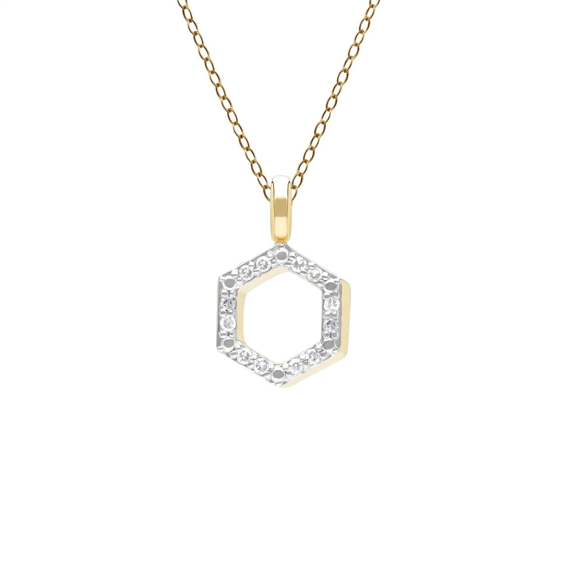 Gemondo Yellow/Gold Geometric Hex Diamond Pendant Necklace In 9Ct