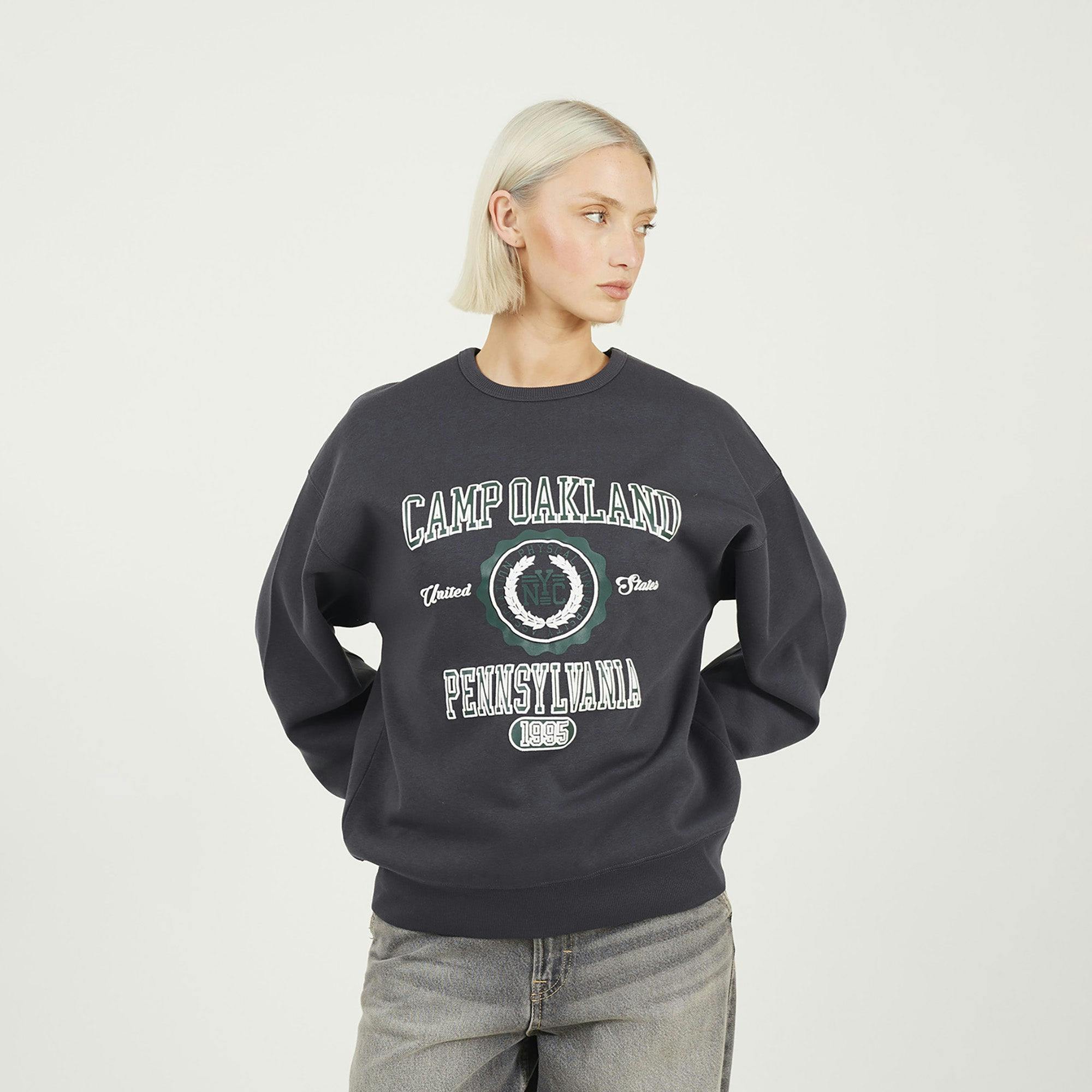 Brave Soul Dark/Grey Crew Neck Graphic Print Sweatshirt - L