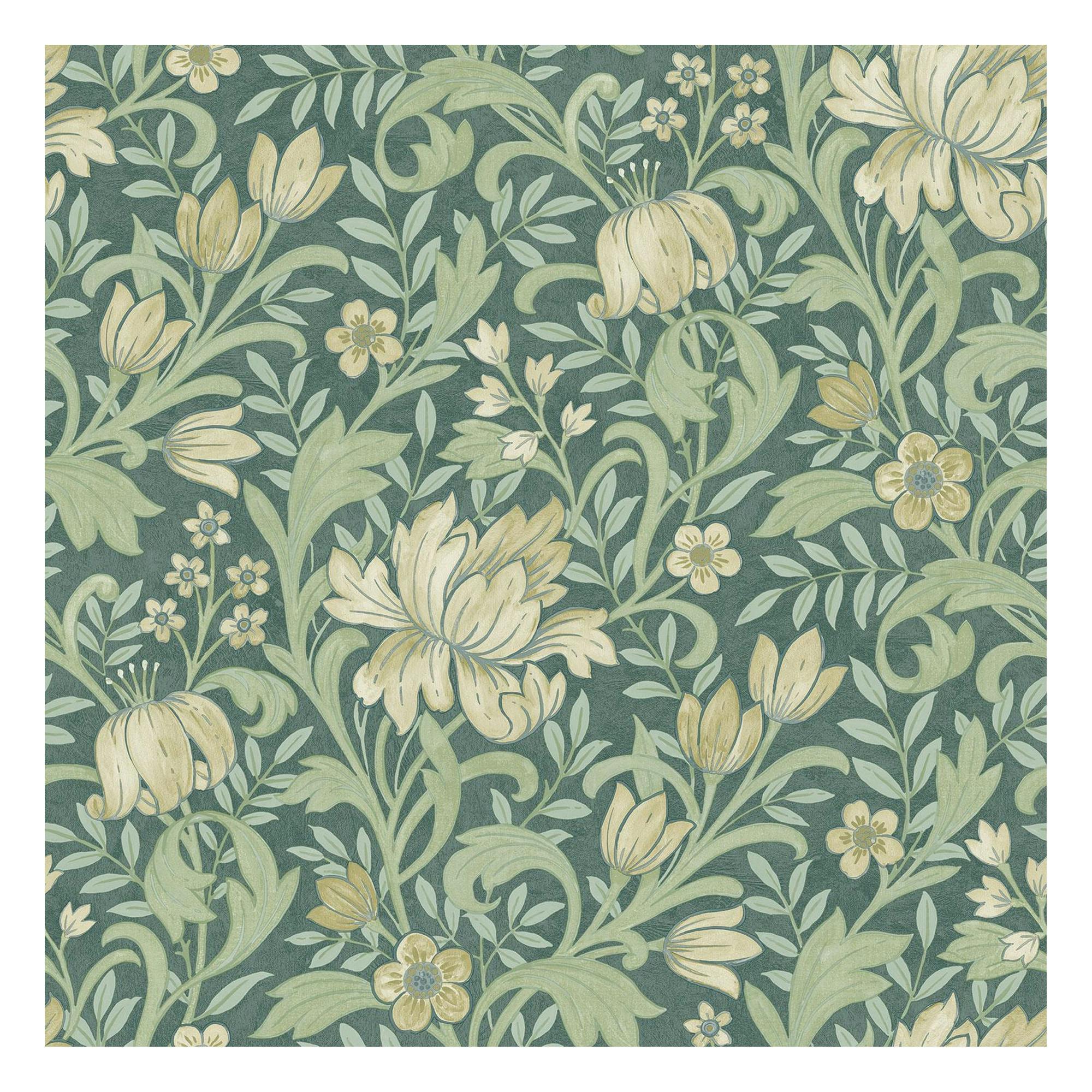 World Of Wallpaper Green Marian Floral Wallpaper - /Multicoloured - /Multicoloured - 10M X 53Cm - 100% Mixed