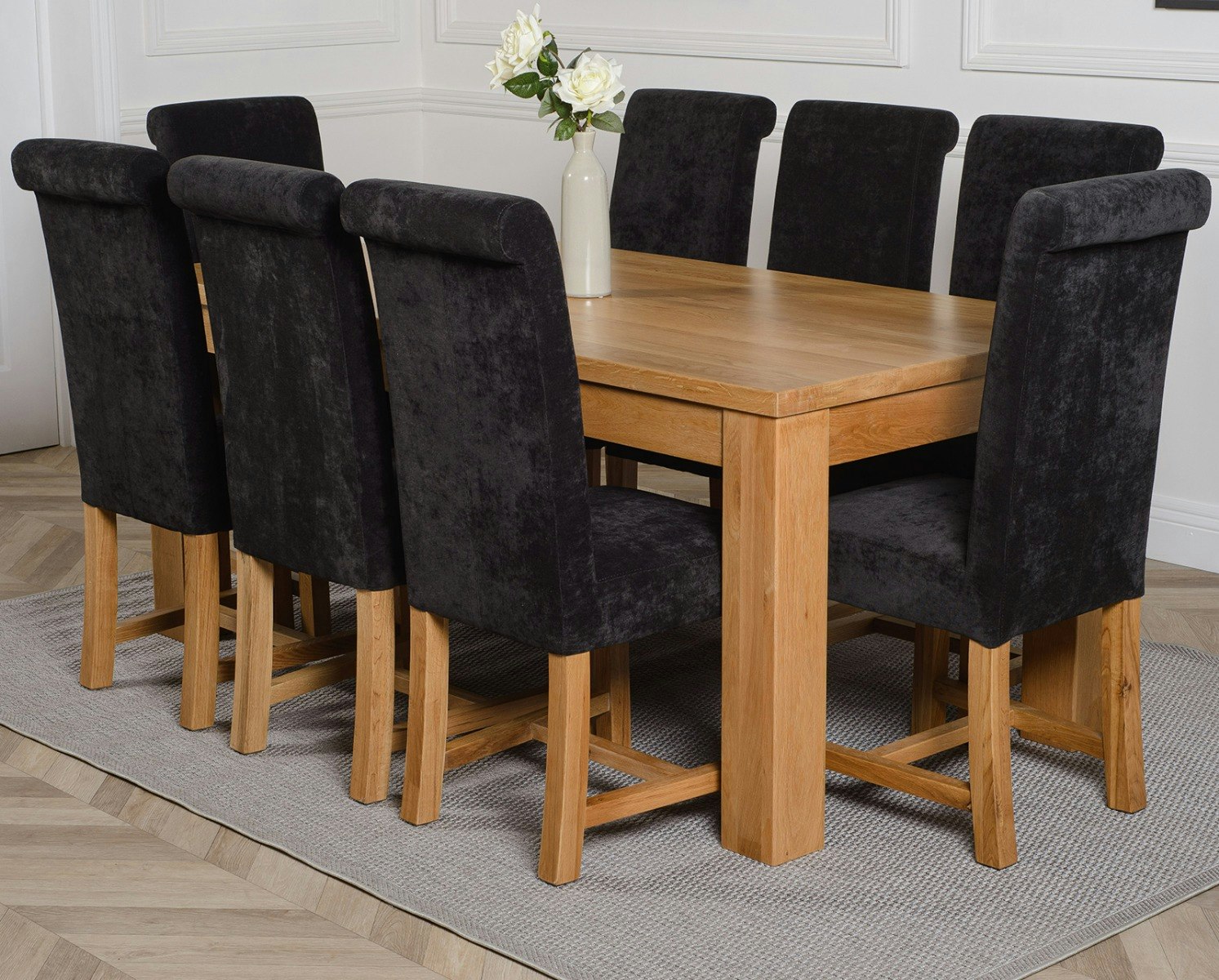 That's Furniture Black Dakota Large Oak Dining Table With Washington Fabric Chairs - 8 Chairs