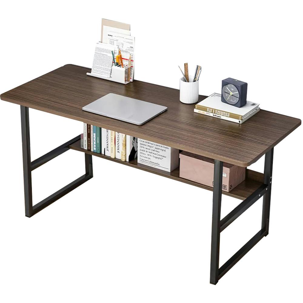 Rackhams Brown Home Office Computer Desk With Bookshelf Study Writing Workstation - Wood Composite+Metal - 1
