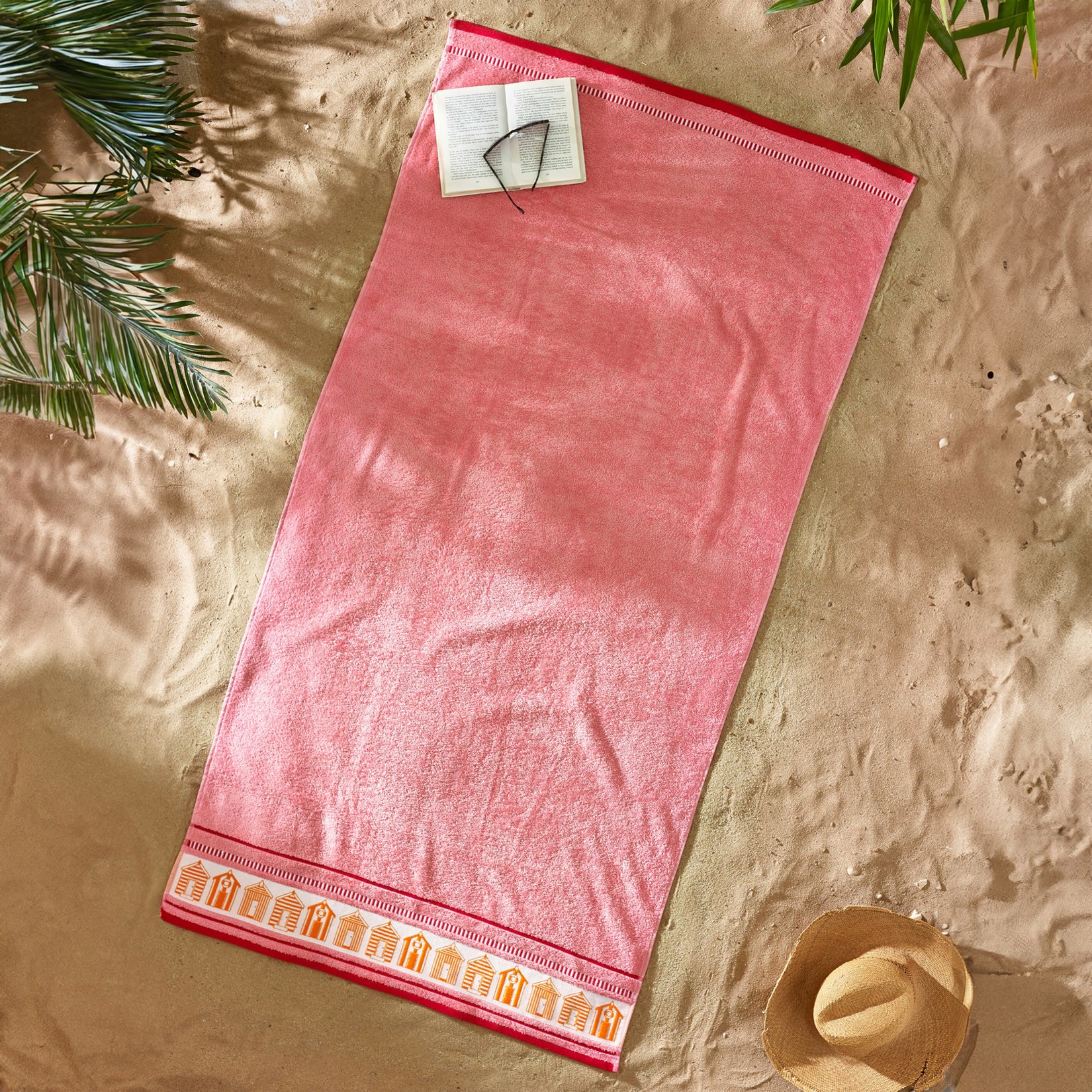 Catherine Lansfield Coral Beach Huts Cotton Extra Large Beach Towel