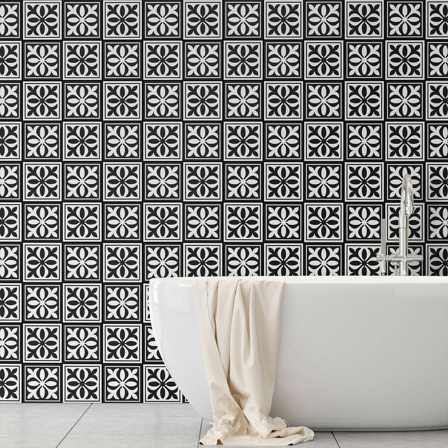 Walplus Black Wt1574 - Emma Monocromatic Victorian Wall Tile Sticker Set - 15 X 15 Cm (6 X 6 In) - 24 Pcs - Image 3