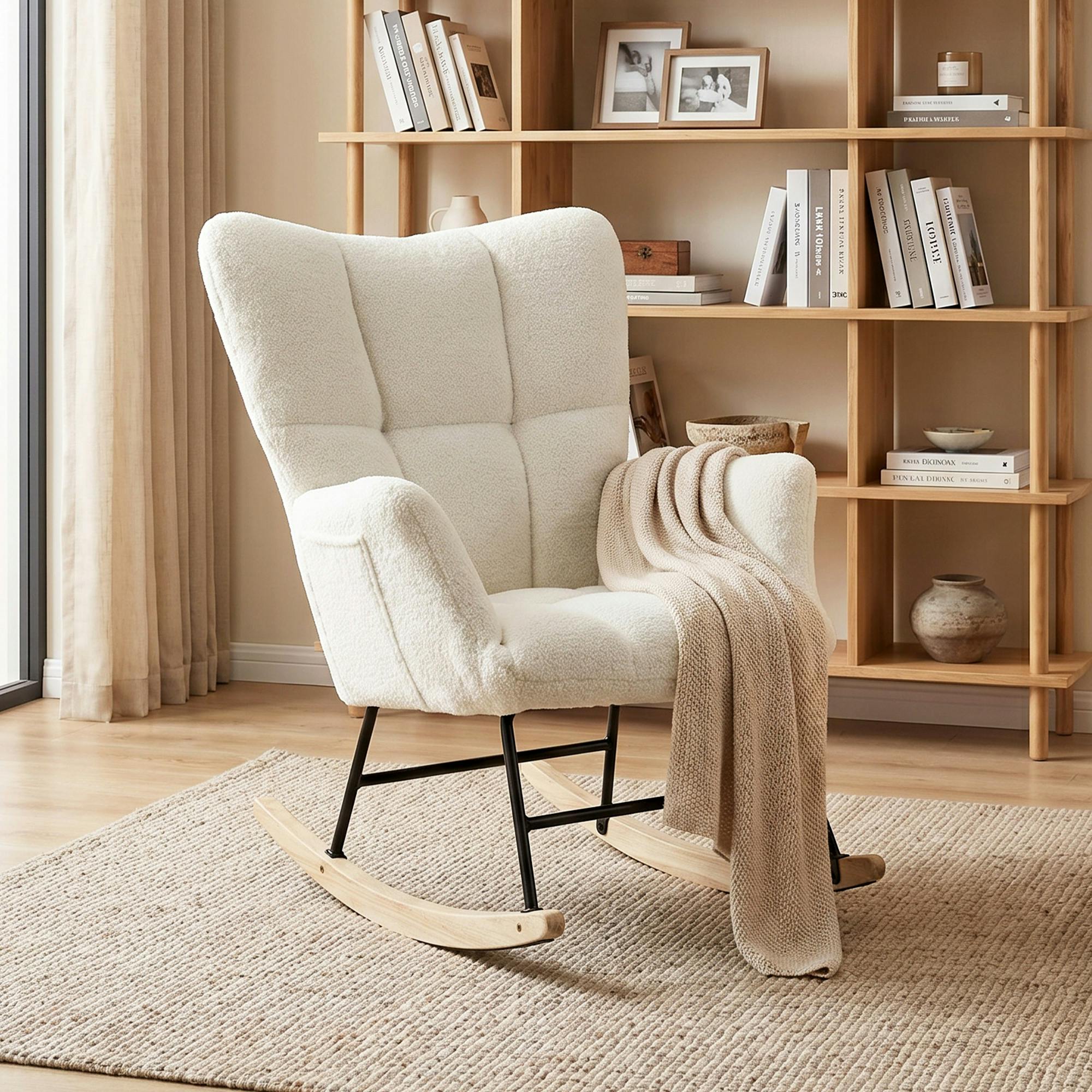 Rackhams Cream/White Tufted Rocking Chair With Side Pockets
