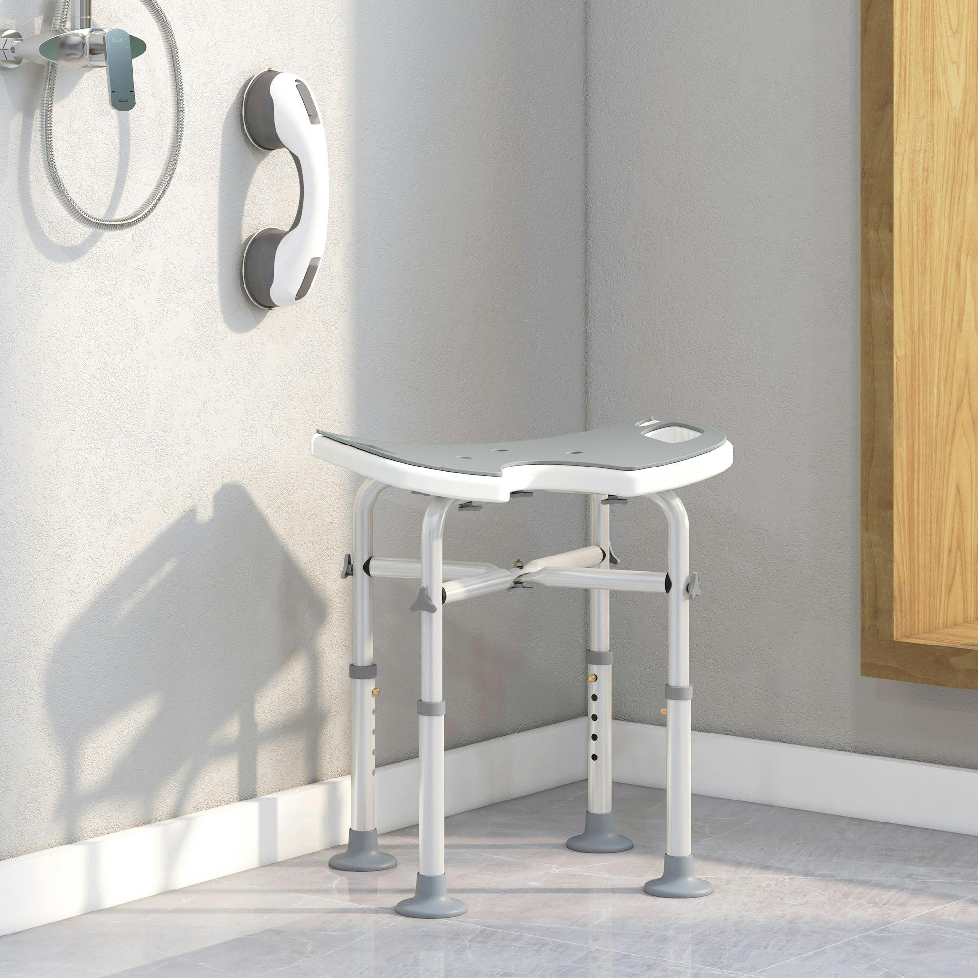 Homcom Aluminium Shower Stool For Elderly Disabled Non-Slip Bath Stool Grey - Image 2