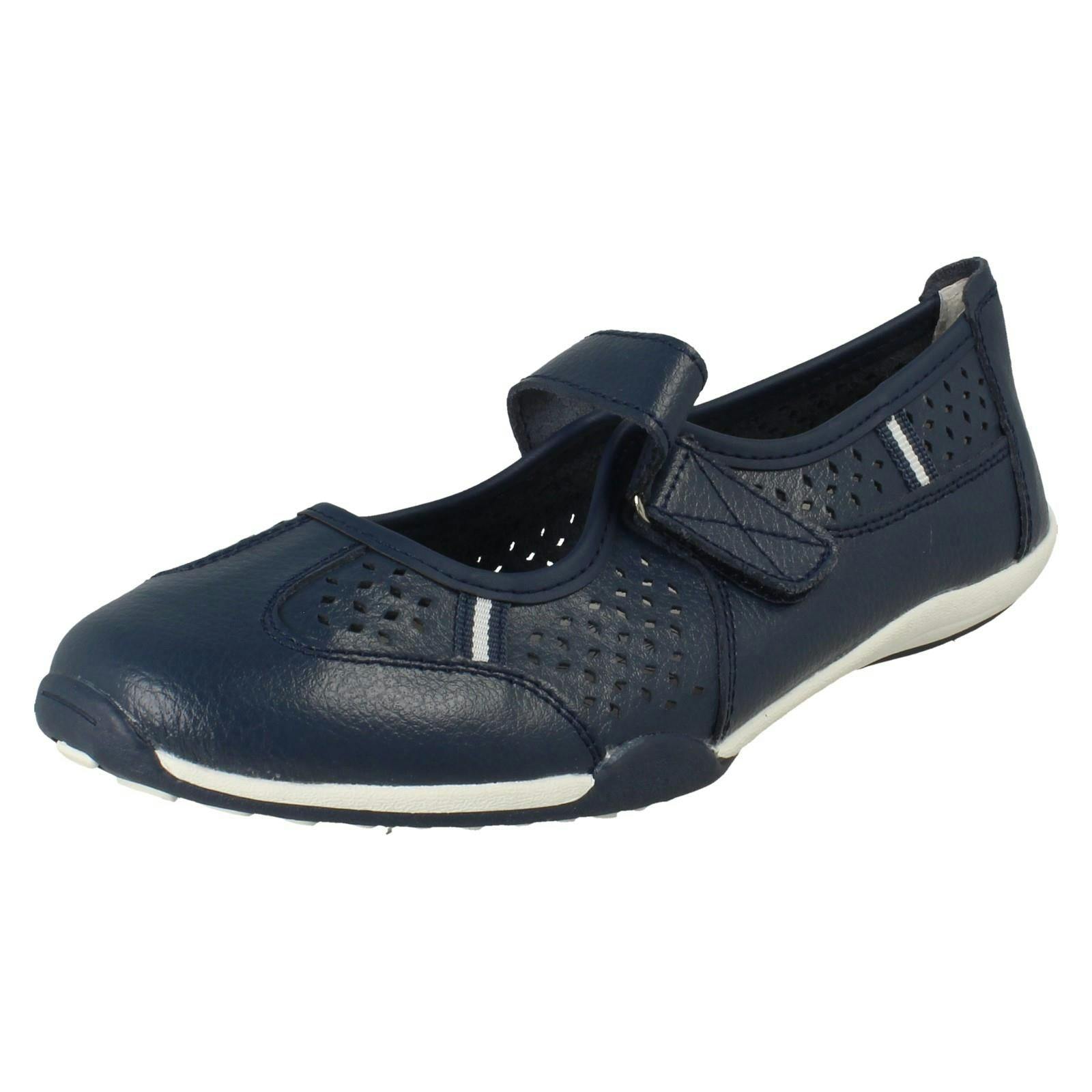 Down To Earth Women's Casual Flat Leather Hook & Loop Strap Shoes F80066 - Navy - Uk 6