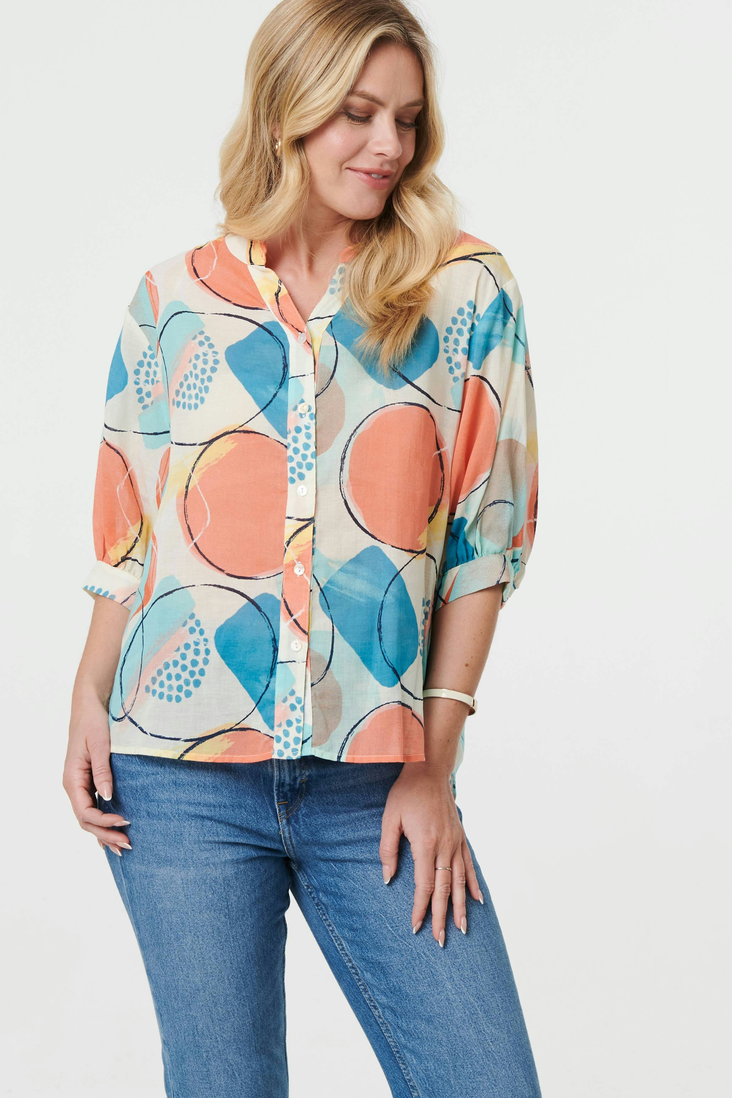 Izabel London Orange Printed 3/4 Sleeve Button-Back Blouse - 10