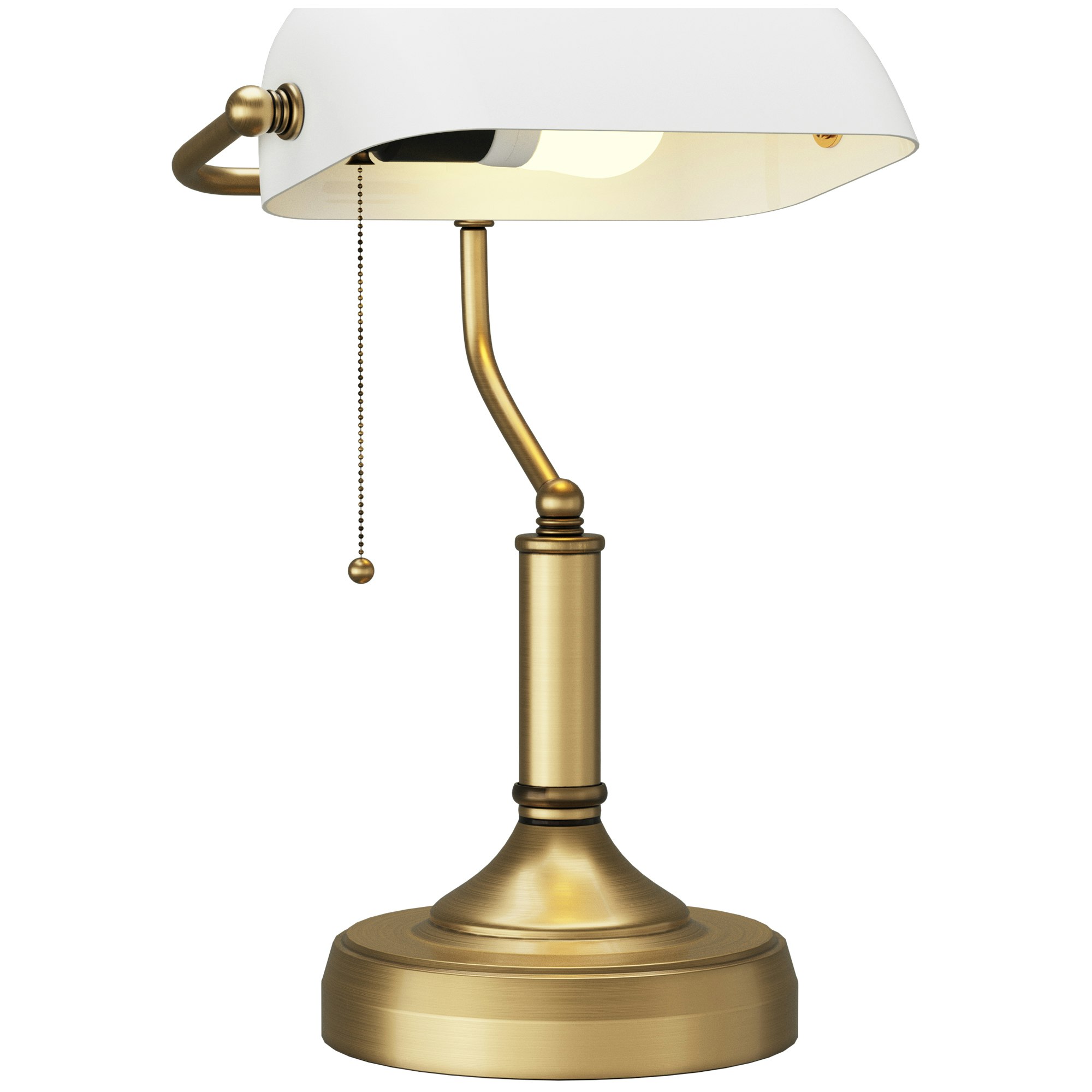 Homcom Bronze/White Banker's Table Lamp W/ Antique Tone Base,