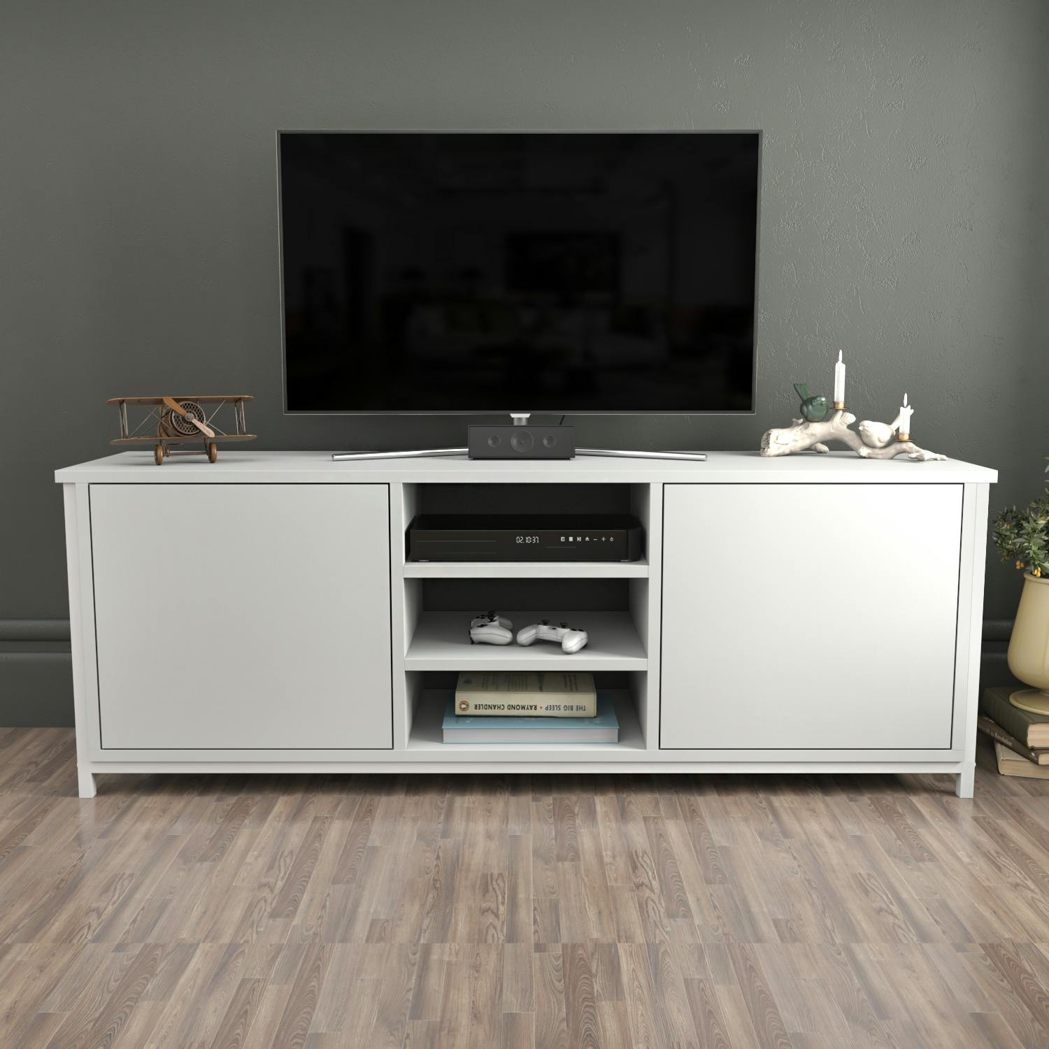 Rackhams White Otis Modern Tv Stand Tv Cabinet For Tv's Up To 63"