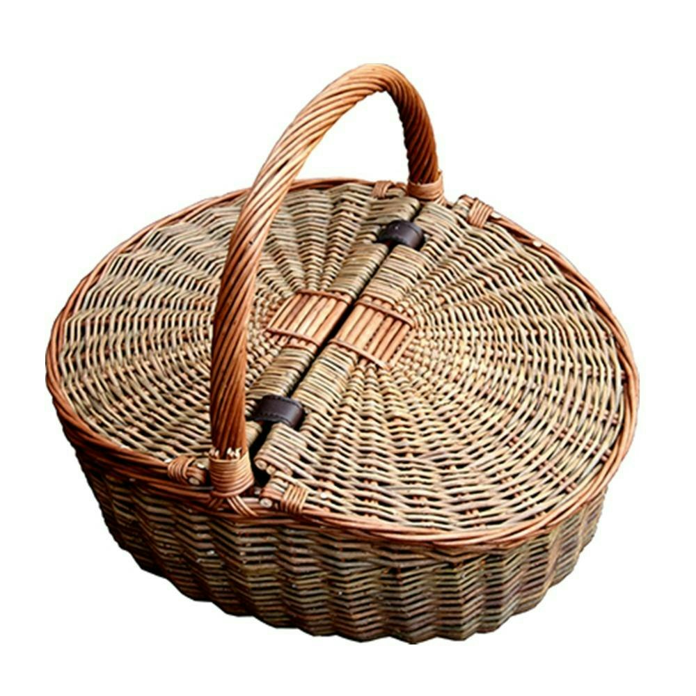 Red Hamper Red/Brown Hamper Two Tone Double Lidded Empty Picnic Basket - Wicker - 1