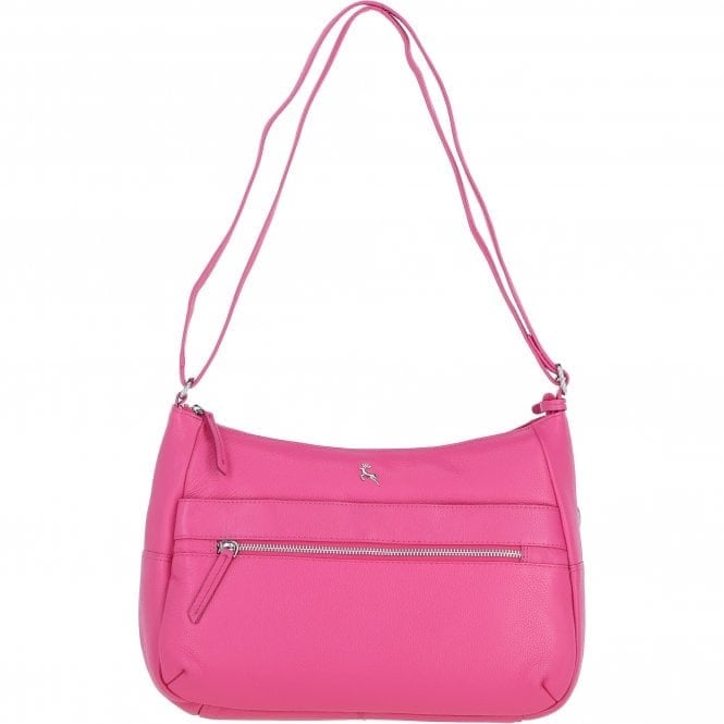 Ashwood Women's Pink Real Leather Shoulder Bag With Zip & Magnetic Pocket: Meath - Hot - Leather