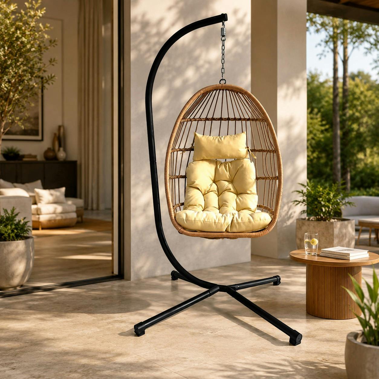 Rackhams Cream Luxury Hanging Egg Chair With Cushion
