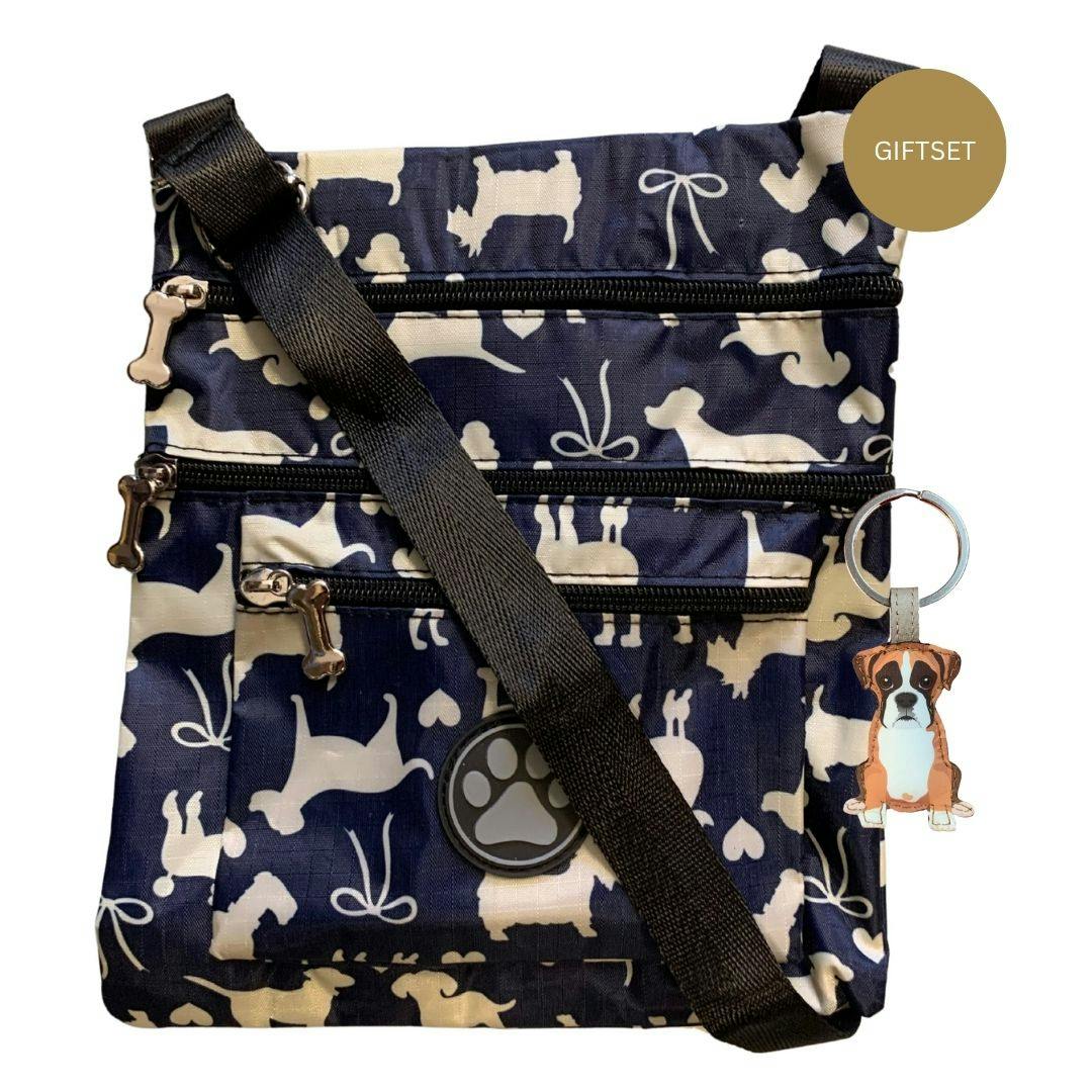 Love Emvy Letterbox Gift Set – Dog Walking Bag & Leather Dog Keyring - Boxer Dog