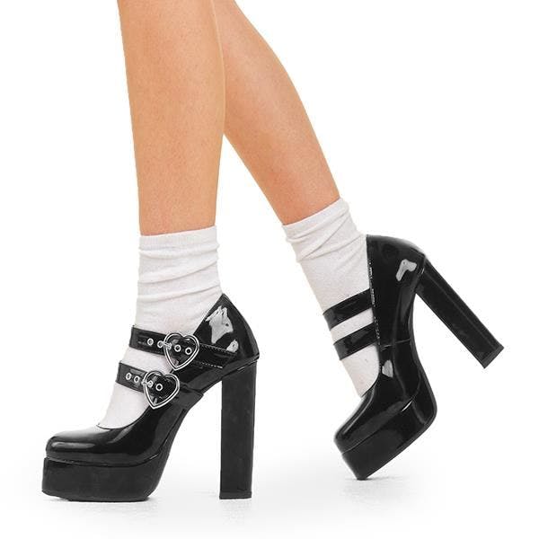 Lamoda Women's Black/Dark Do It Right Pat Platform Heels Bold Stylish Footwear Fashion - Uk8
