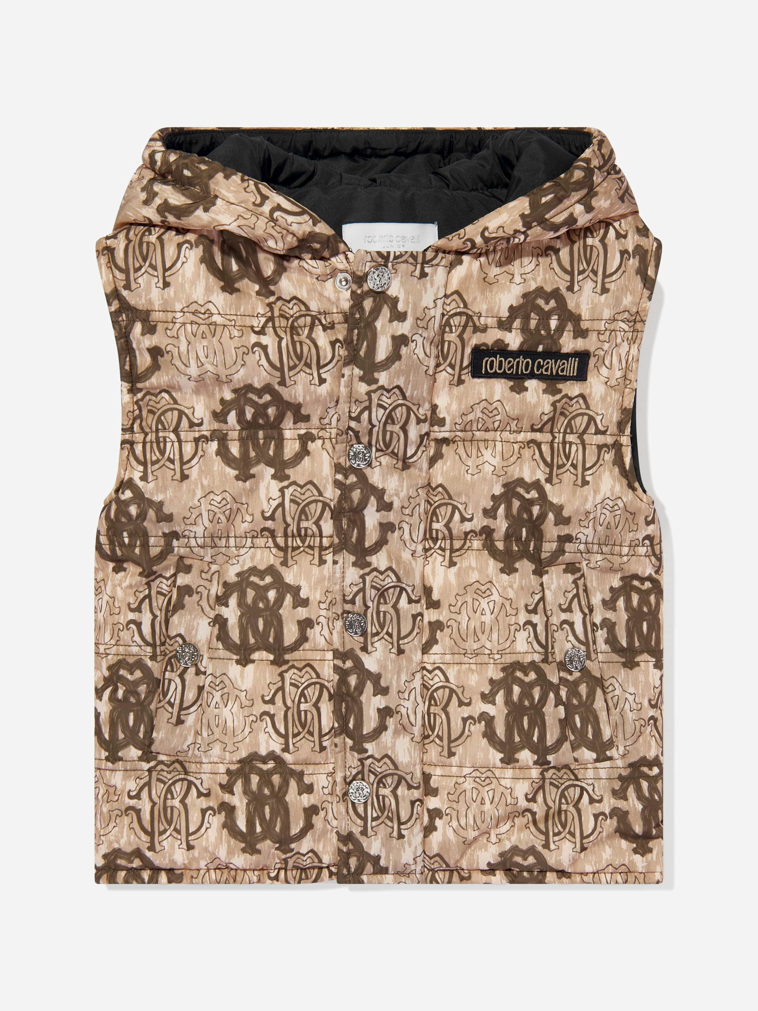 Roberto Cavalli Boys Brown Monogram Gilet In - 6 Yrs