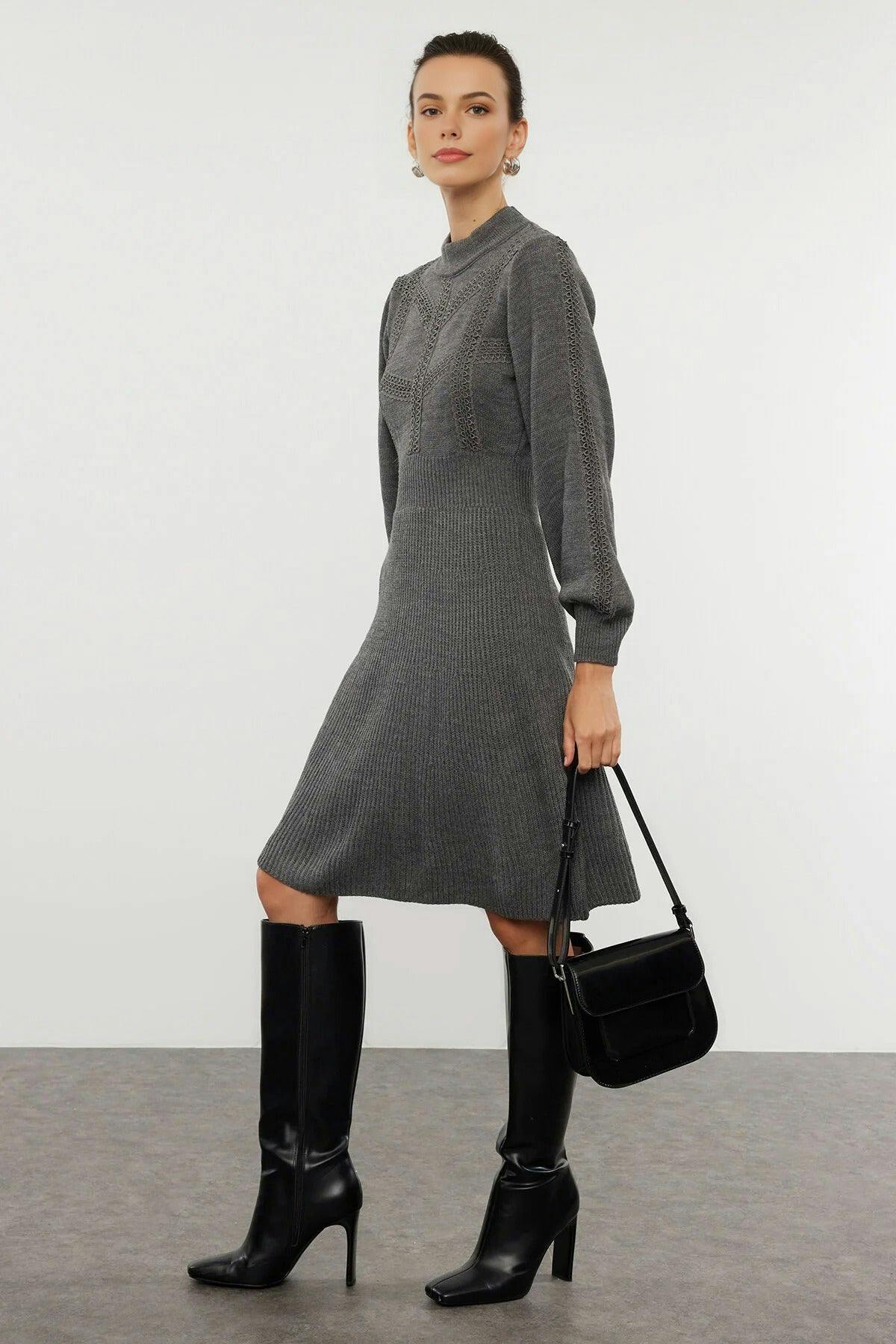 Wovcor Grey Mini Knit Lace Dress - M