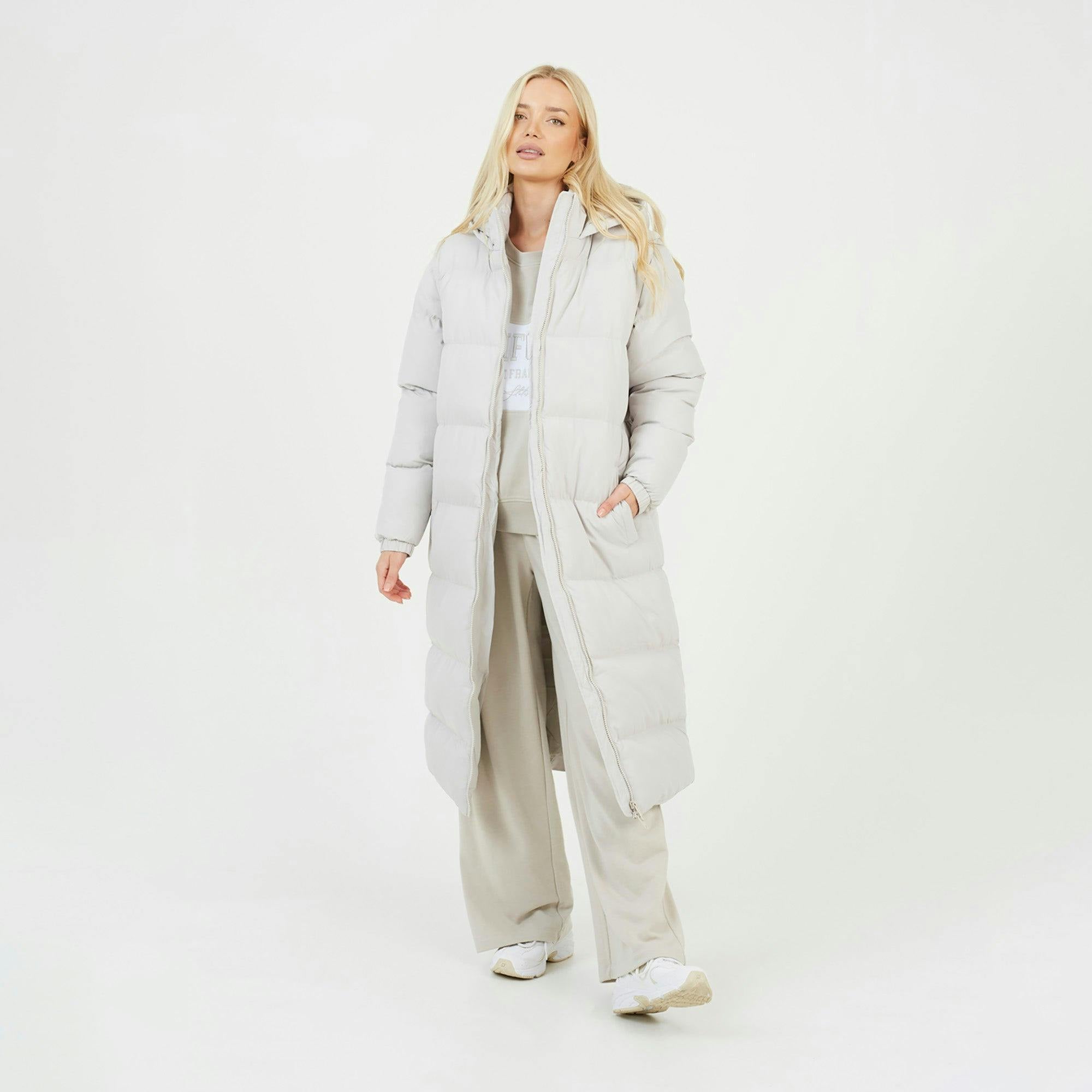 Brave Soul Cream Maxi Hooded Puffer Jacket With Detachable Sleeves - 12