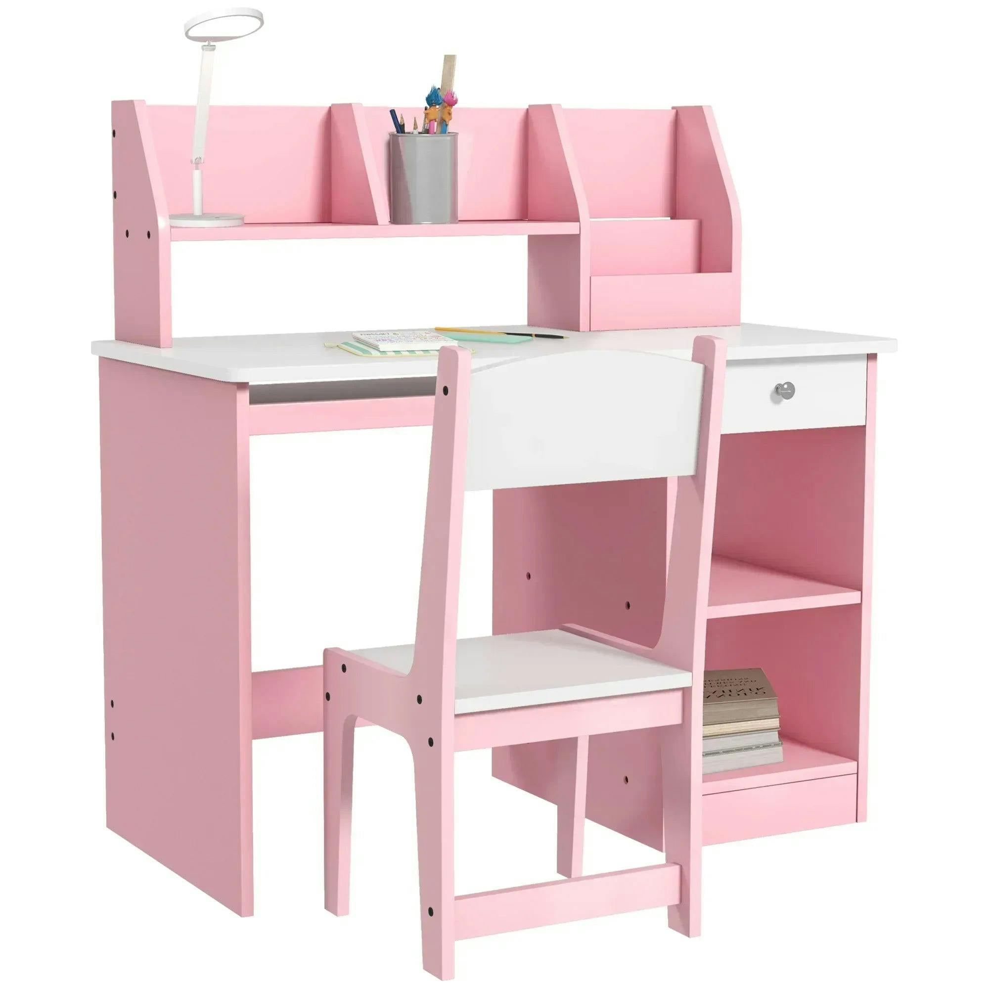 Homcom Pink Zonekiz Kids Desk And Chair Set With Storage, For Ages 5-8 Years, 2 Piece Children Table And Chair Set With Keyboard Drawer, - Image 3