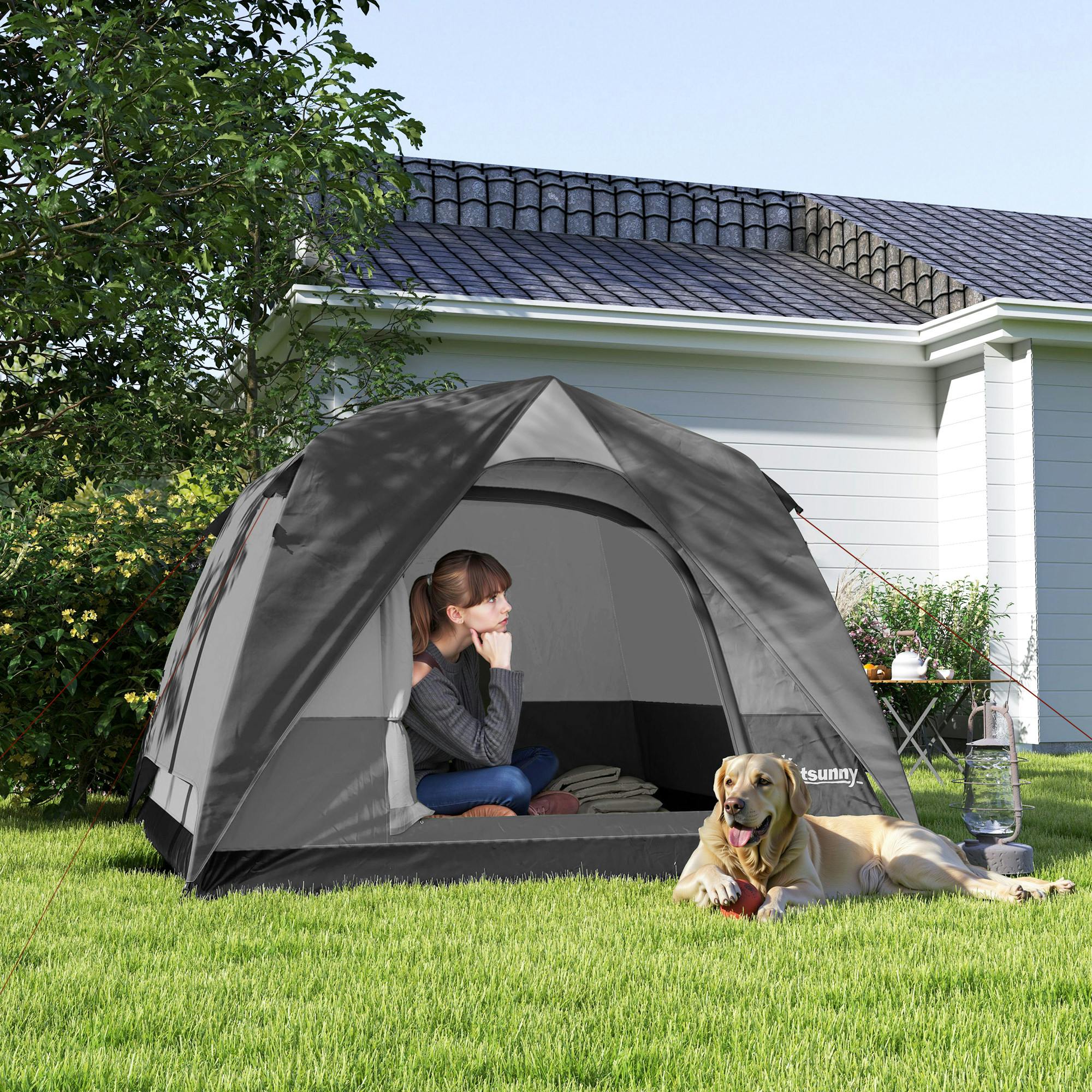Outsunny Dark/Grey 3-4 Person Camping Tent, Waterproof Tent