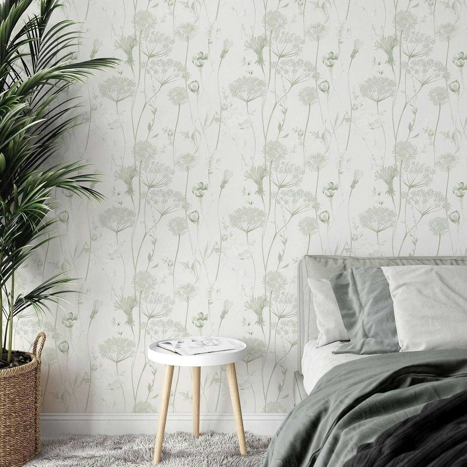 Catherine Lansfield Green Meadowsweet Floral Wallpaper