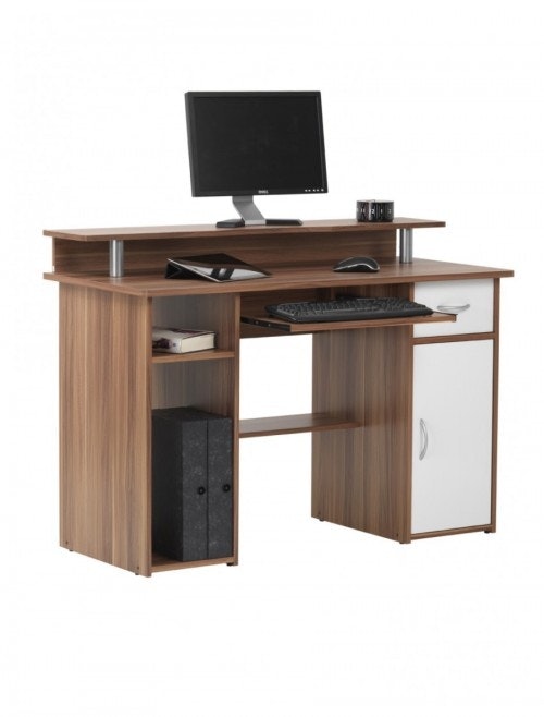 Rackhams White/Brown Albany Desk With 1 Drawer And 1 Door In Walnut