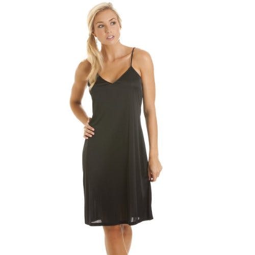 Camille Women's Black Full Slip Chemise Dress Knee Length Nightwear - 22