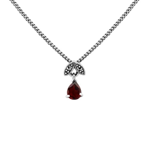 Gemondo Silver Art Nouveau Style Pear Garnet & Marcasite Pendant In 925 Sterling - Sterling 0.34Ct Garnet & Marcasite January 45Cm Necklace