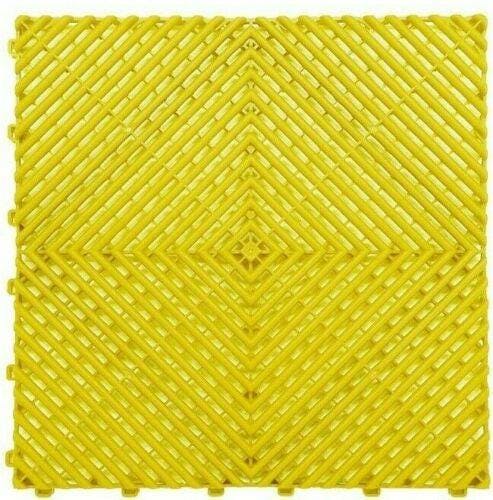 Rackhams Yellow Modular Interlocking Ribbed & Solid Garage Floor Tiles - Vented