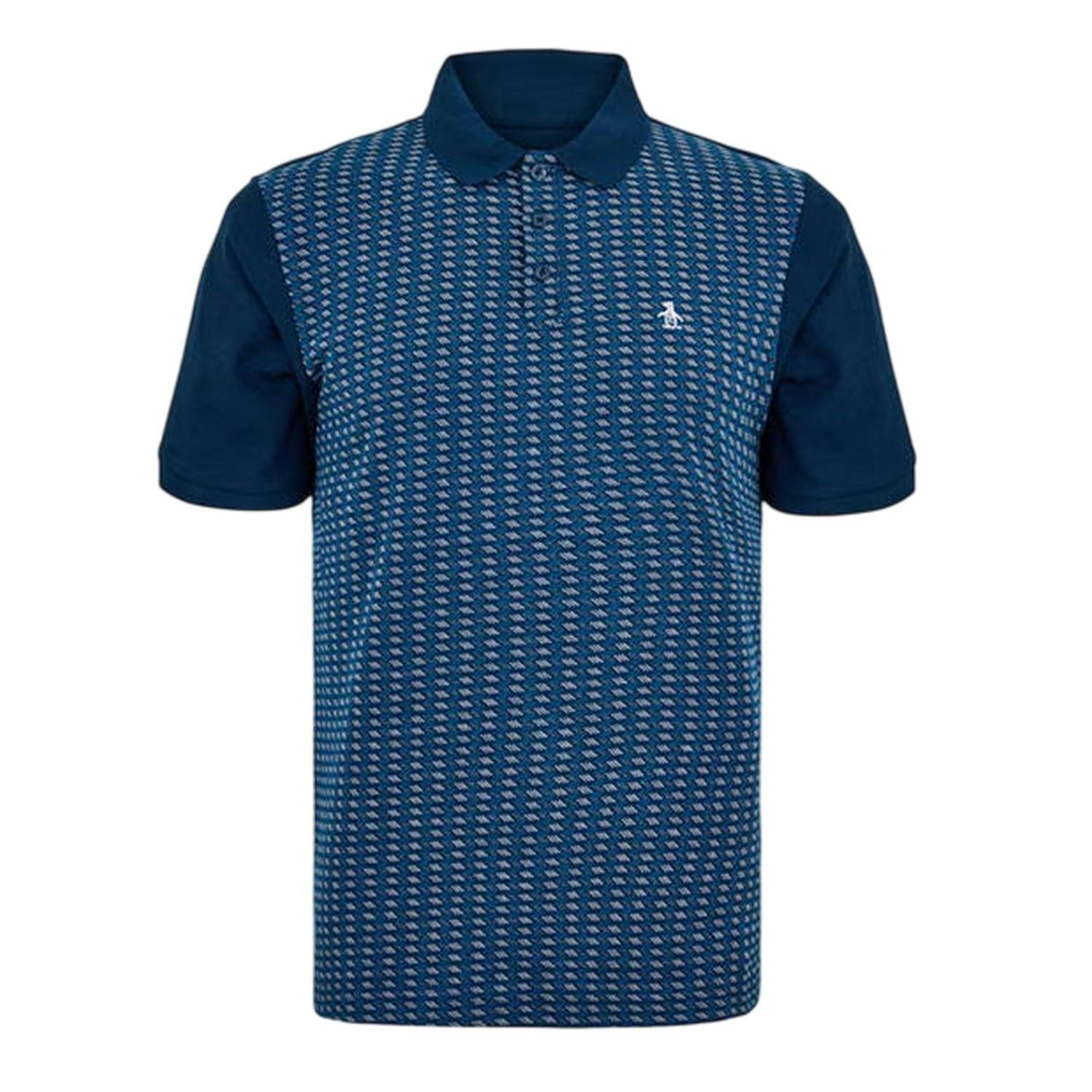 Original Penguin Men's Blue Embroidered Regular Polo Shirt - Yale - S - Yale - 56% Polyester/30% Recycled Polyester/14% Elastane