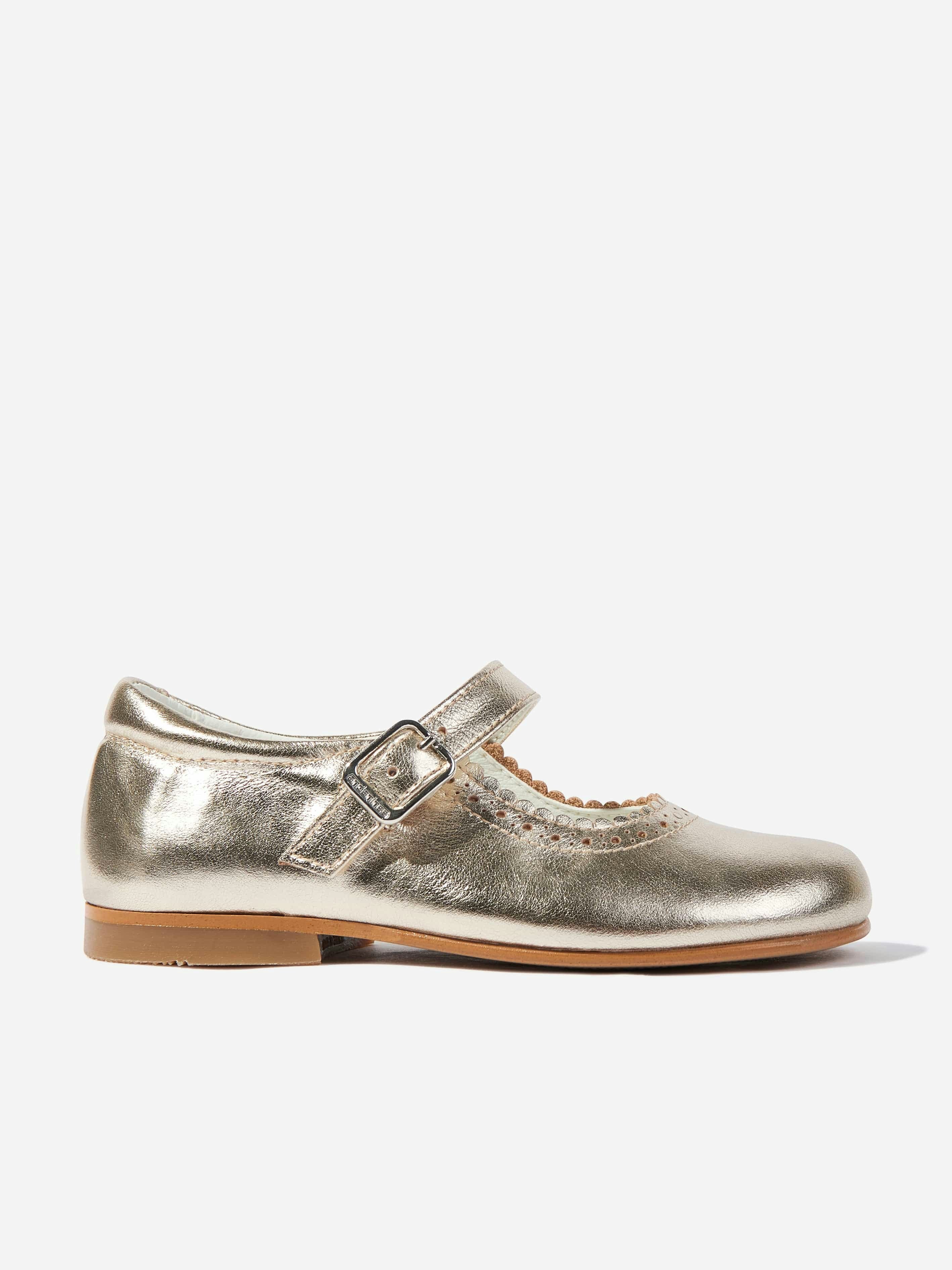 Andanines Girls Gold Scalloped Edge Mary Jane Shoes In - Eu 31 Uk 12.5