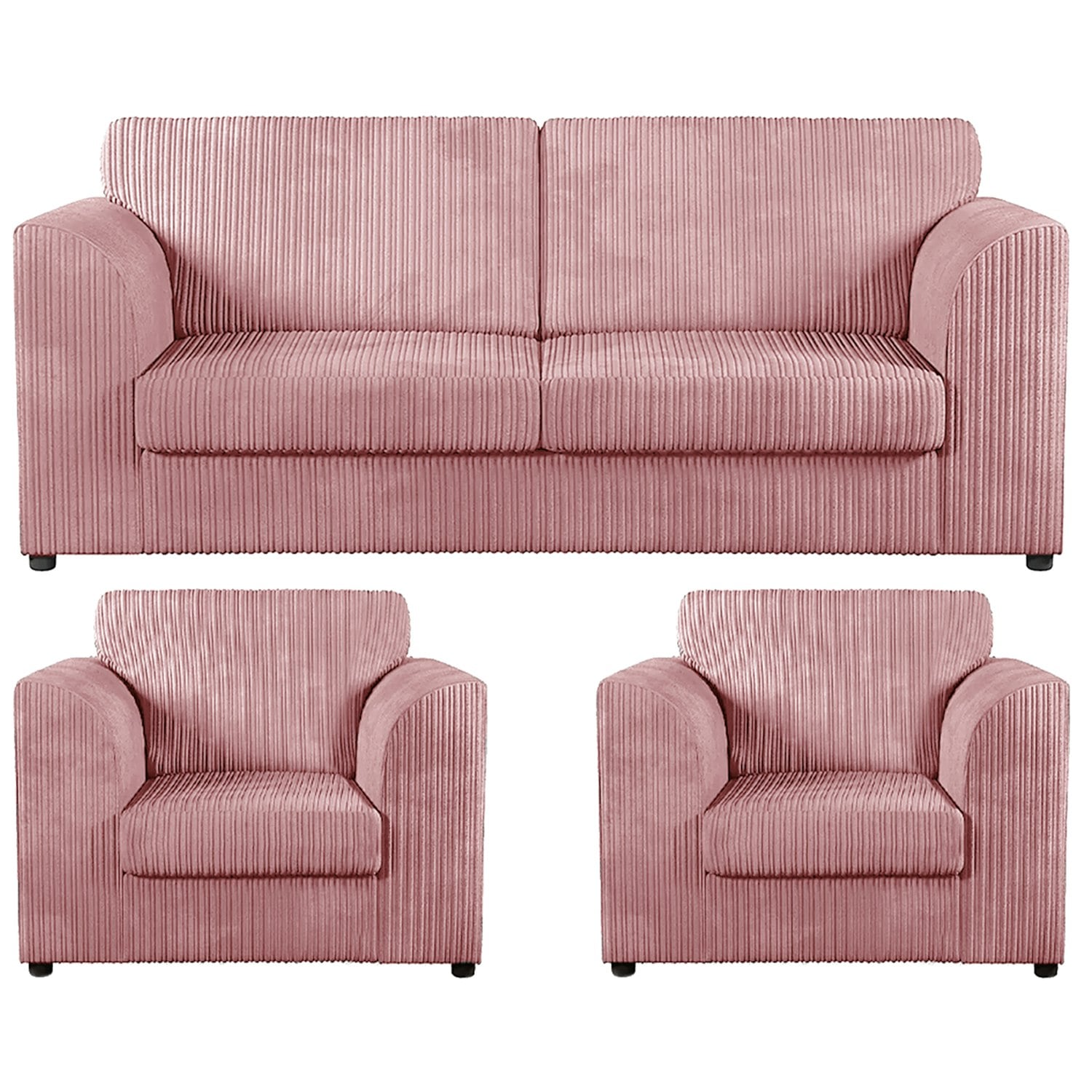 Rackhams Pink Luxor Full Jumbo Cord 3 Seater And 2 X Armchairs - Full Back