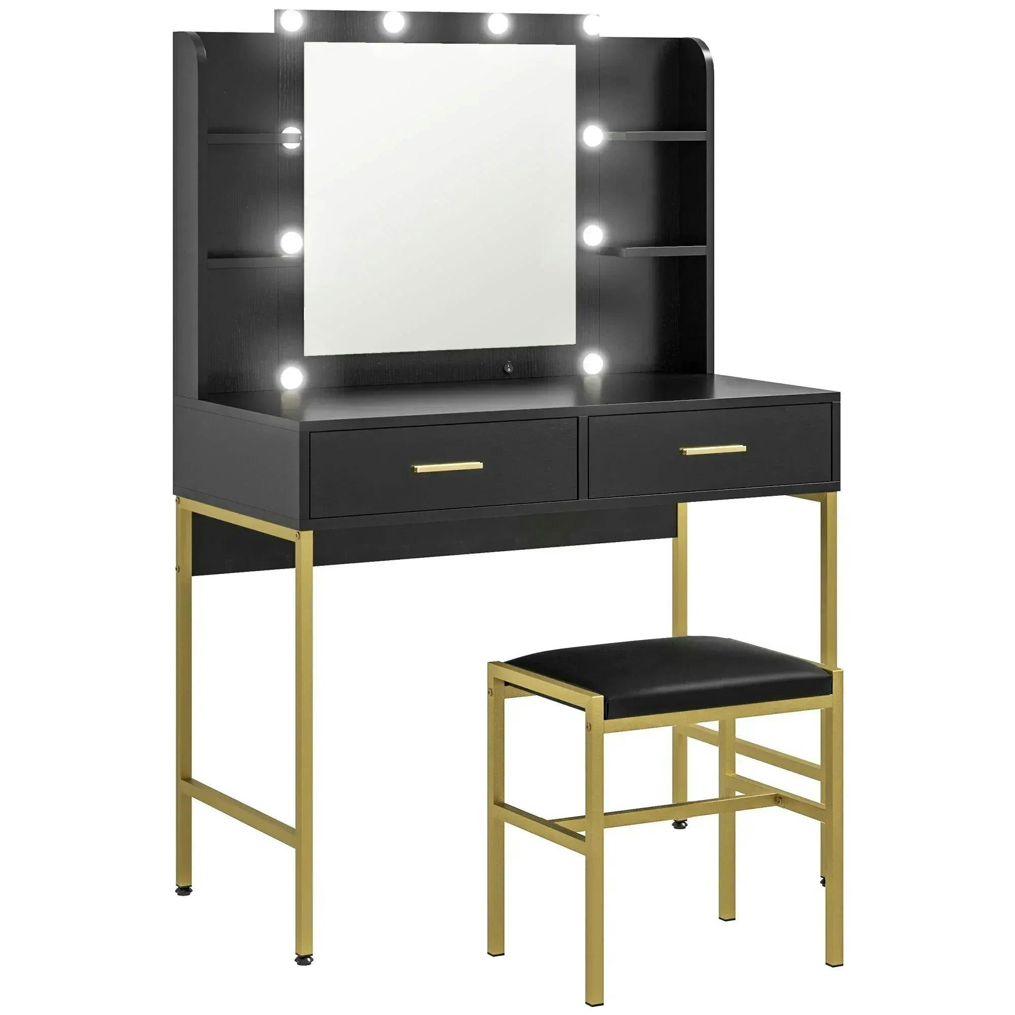 Homcom Unisex Black Makeup Vanity Desk Set With Lighted Mirror, Stool, Drawers, - Image 5