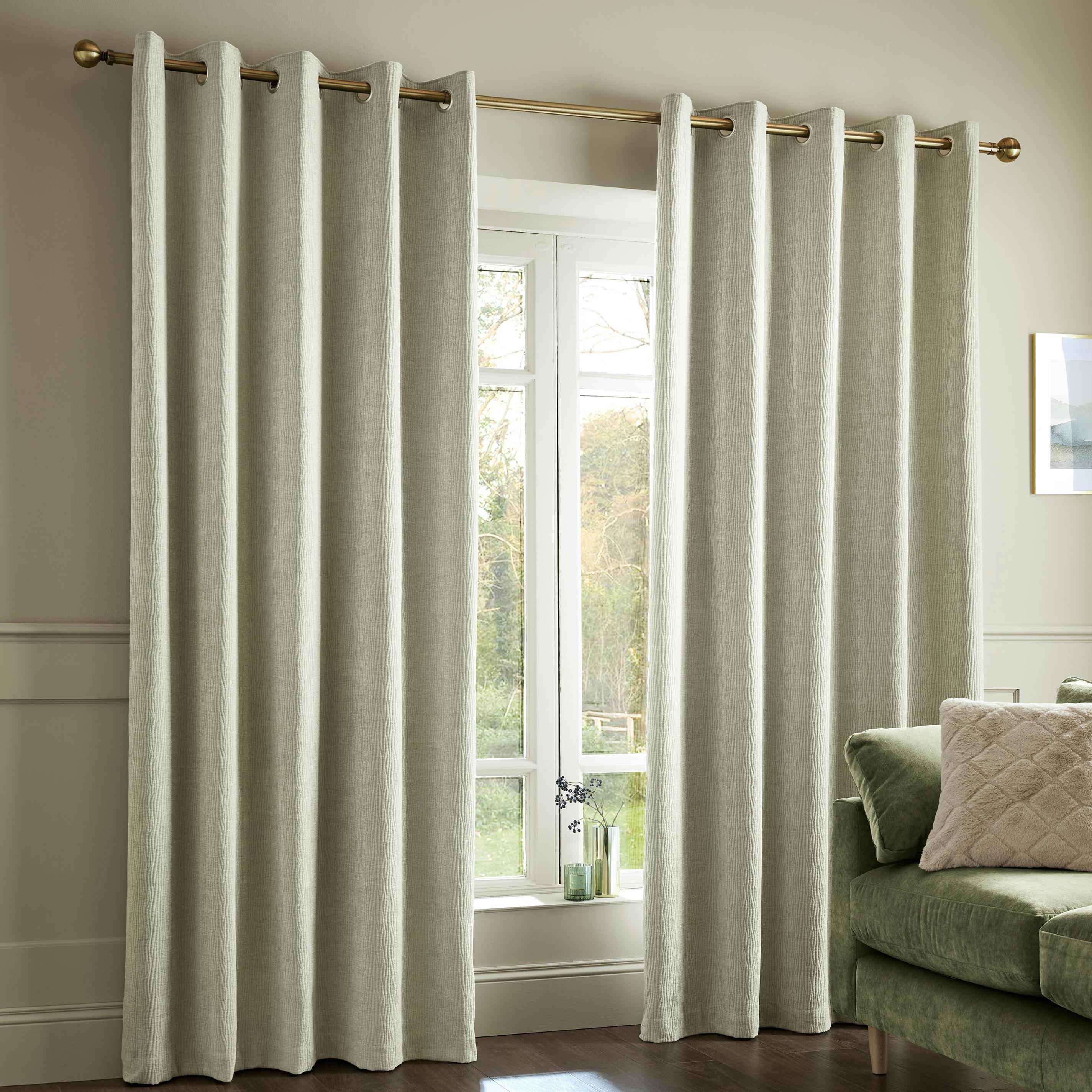 Rackhams Light Crinkle Chenille Lined Eyelet Curtains Natural - 46 X 72 Inch - Natural
