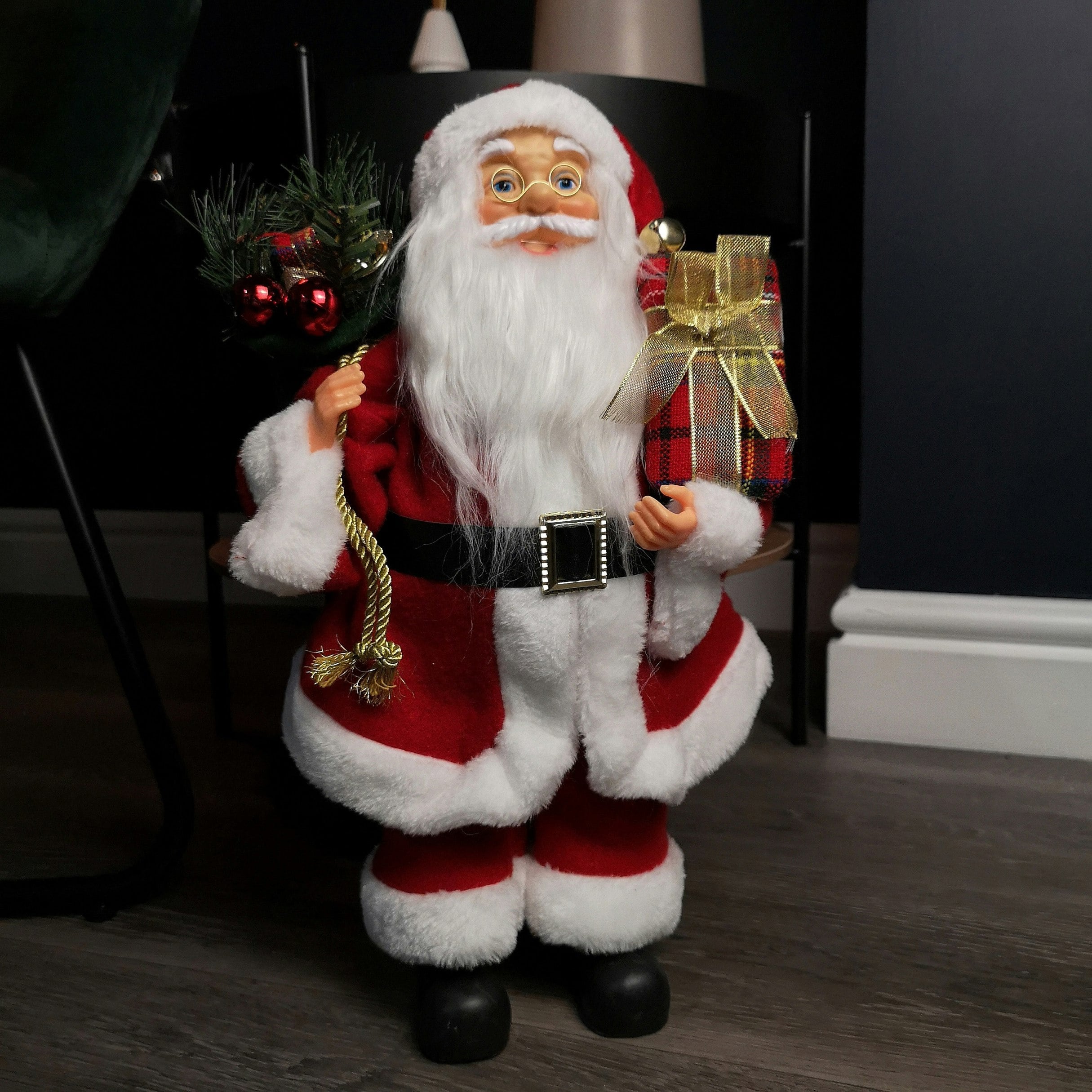Rackhams Red/Green 40Cm Standing Santa Claus Indoor Decoration With Present And Sack
