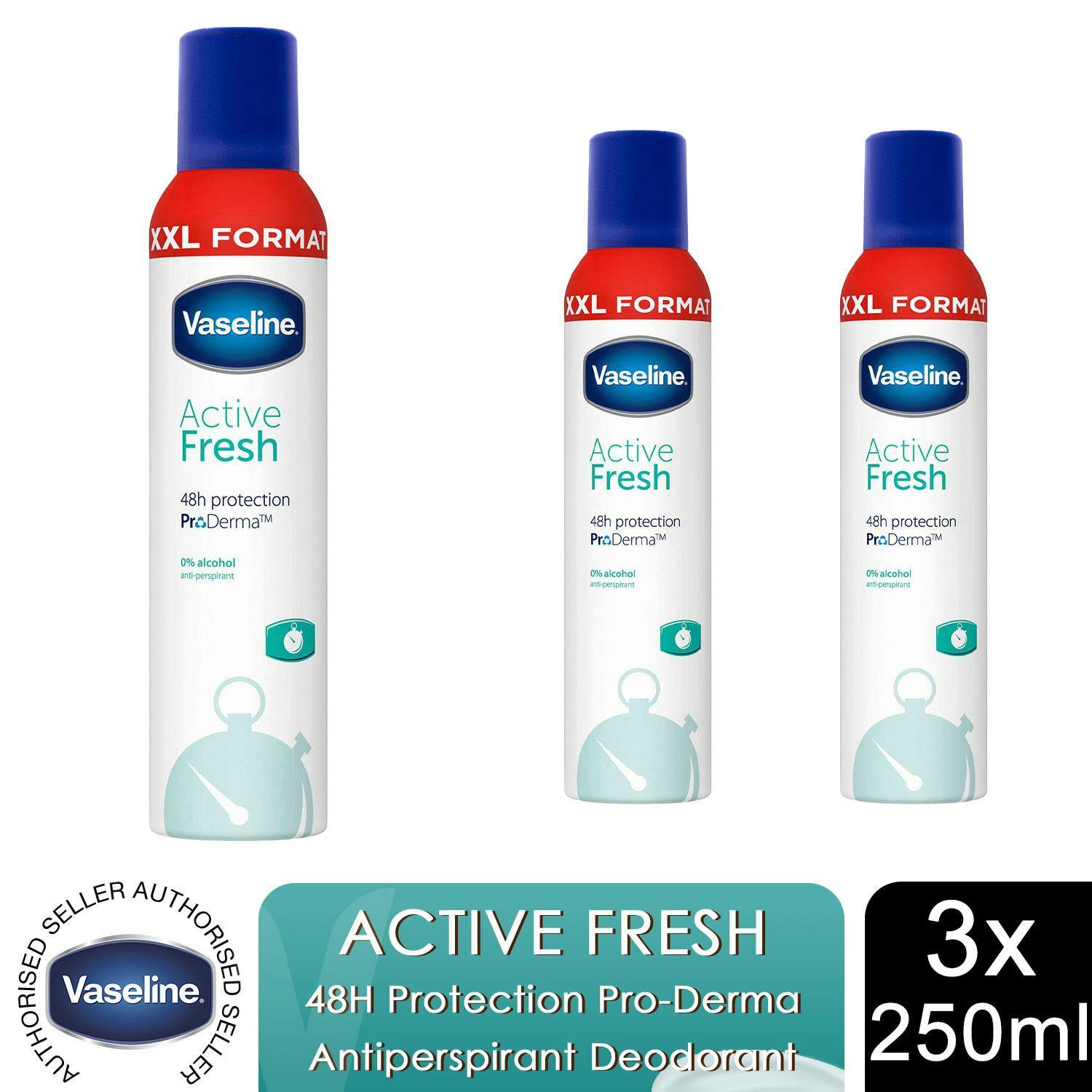 2x Vaseline Active Fresh ProDerma Anti Perspirant Deodorant For Women ,250ml B02 - Image 9
